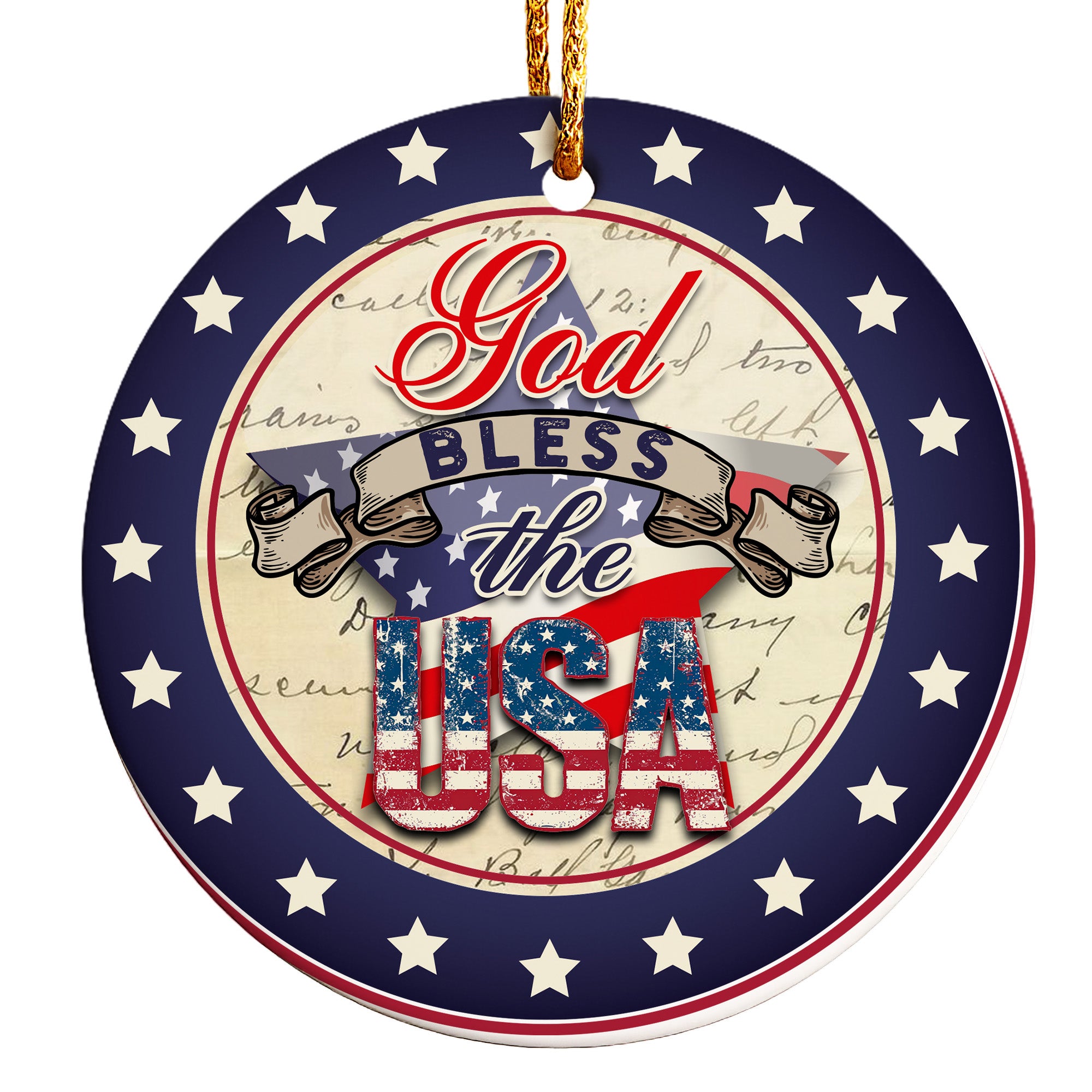 Personalized "God Bless the USA" Ceramic Ornament - Patriotic Star Design Keepsake - Image 1