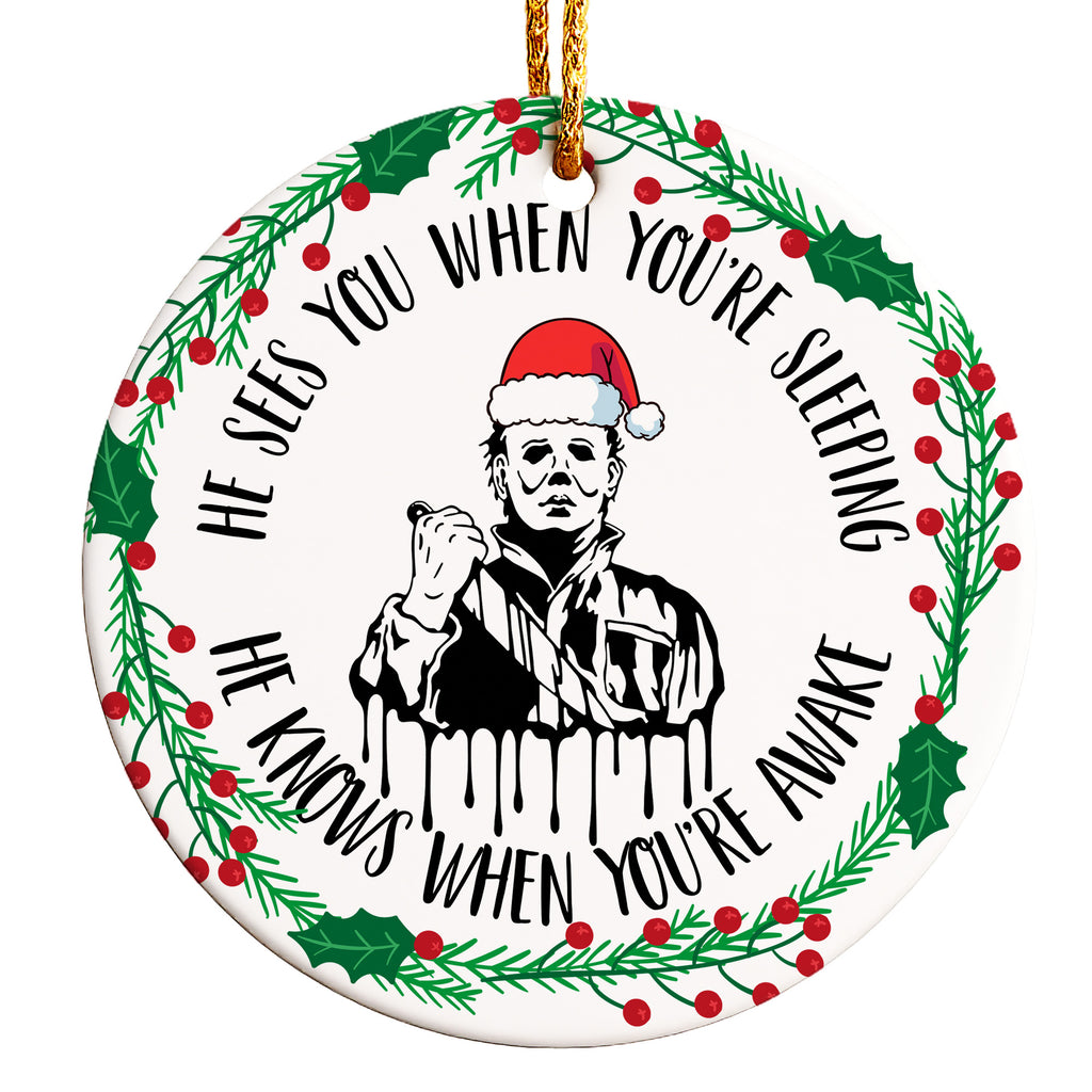 Personalized Handmade Ceramic Horror-Themed Christmas Ornament – Festive Holiday Decoration for Unique Gift-Giving - Image 1