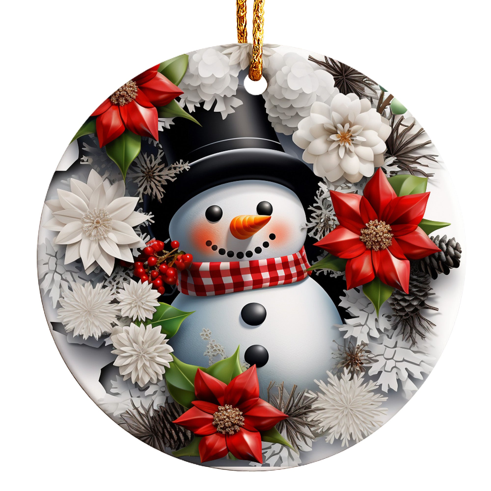 Personalized Handmade Ceramic Snowman Ornament with Floral Design - Perfect Holiday Gift - Image 1