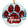 Personalized Paw Print Plaid Ceramic Ornament – Custom Pet Name, Holiday Decor Gift for Dog Lovers - Image 1