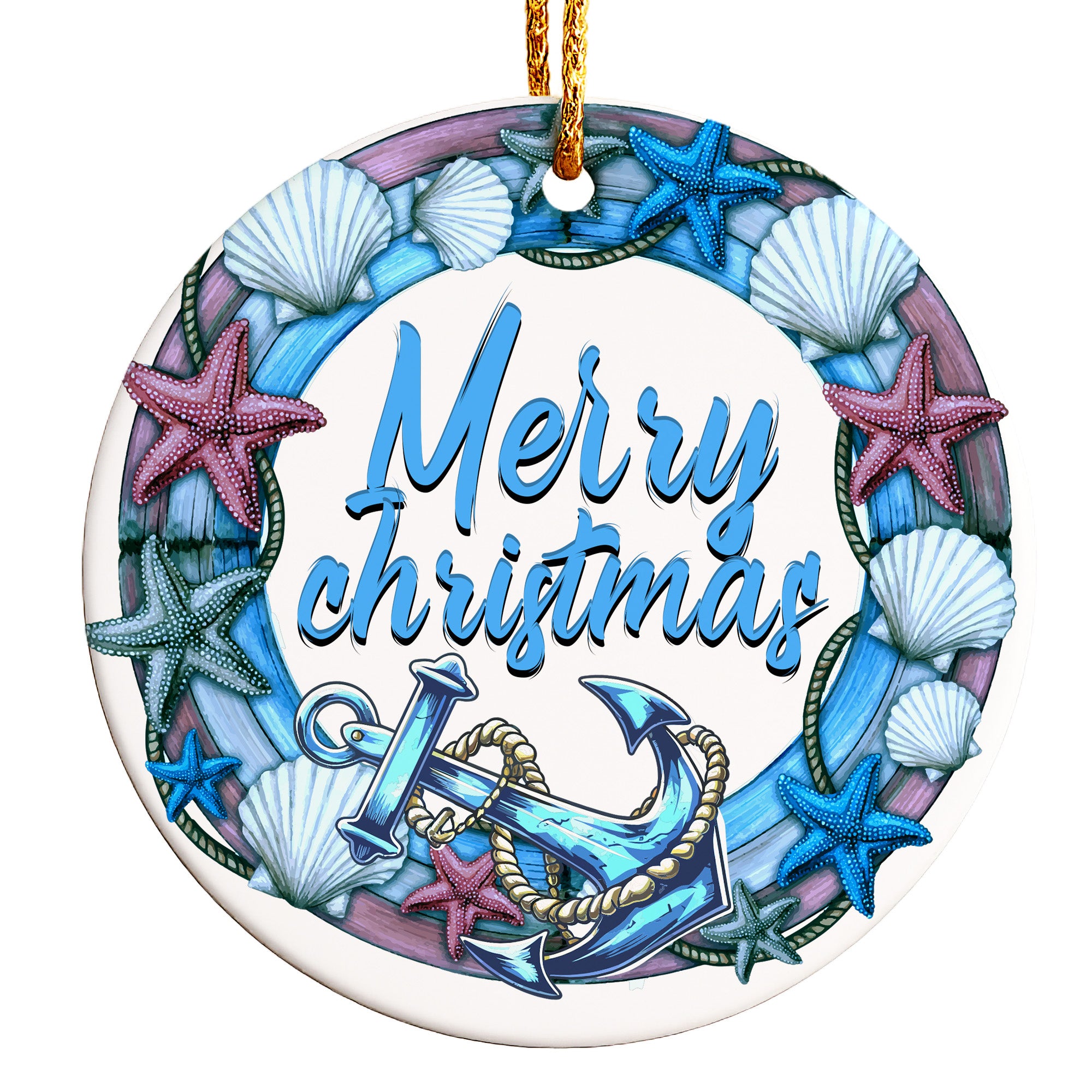 Stunning Personalized Nautical Christmas Ceramic Ornament – Handcrafted Seashell and Starfish Design for Unique Holiday Decoration - Image 1