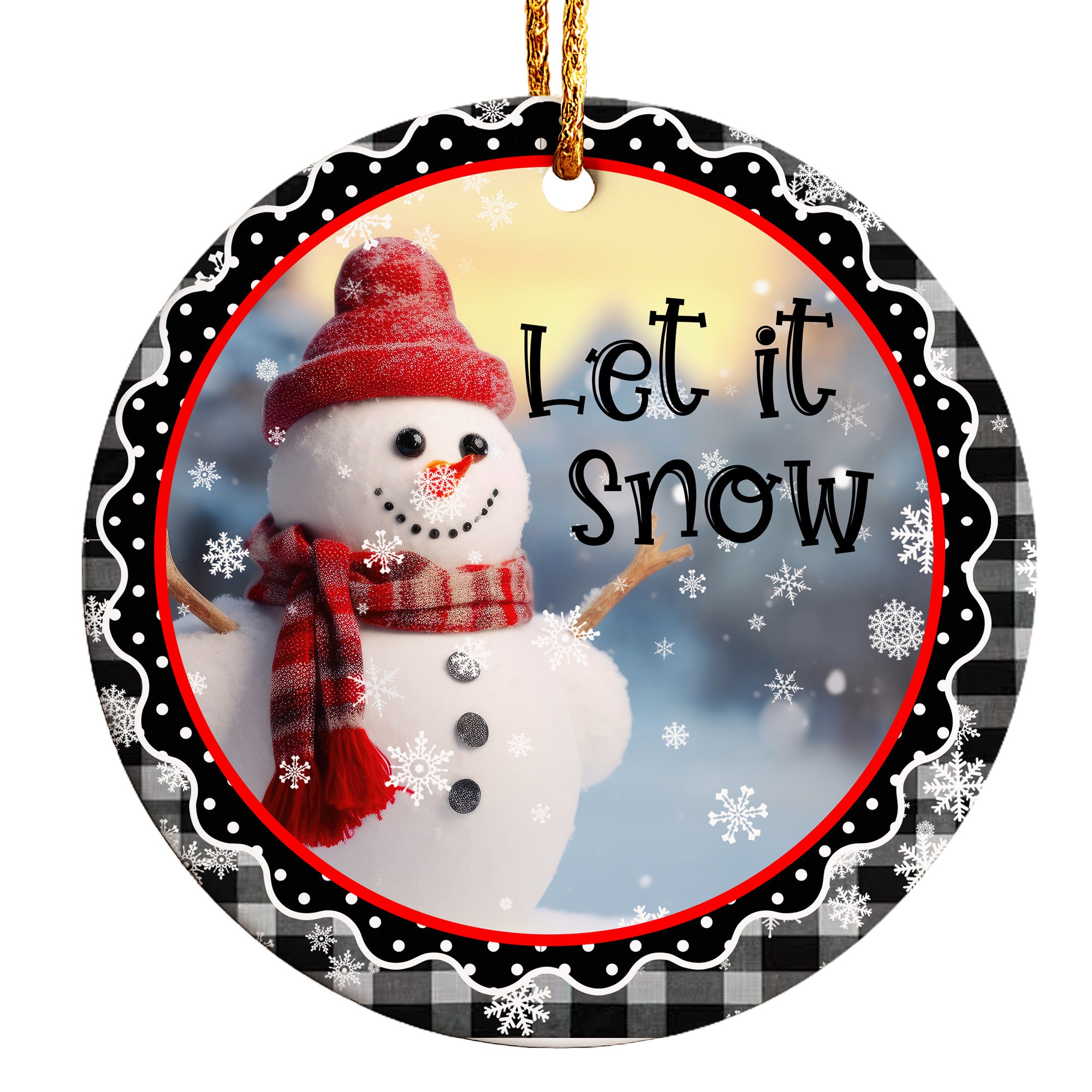 Personalized Snowman Ceramic Ornament with Festive Plaid Design - Perfect Holiday Gift for Family and Friends - Image 1