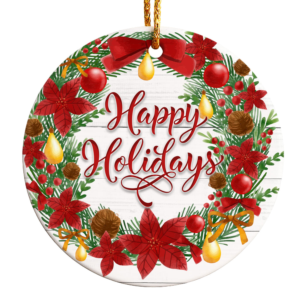Personalized Handmade Holiday Ceramic Ornament – Festive Wreath Design with Custom Text Options - Image 1