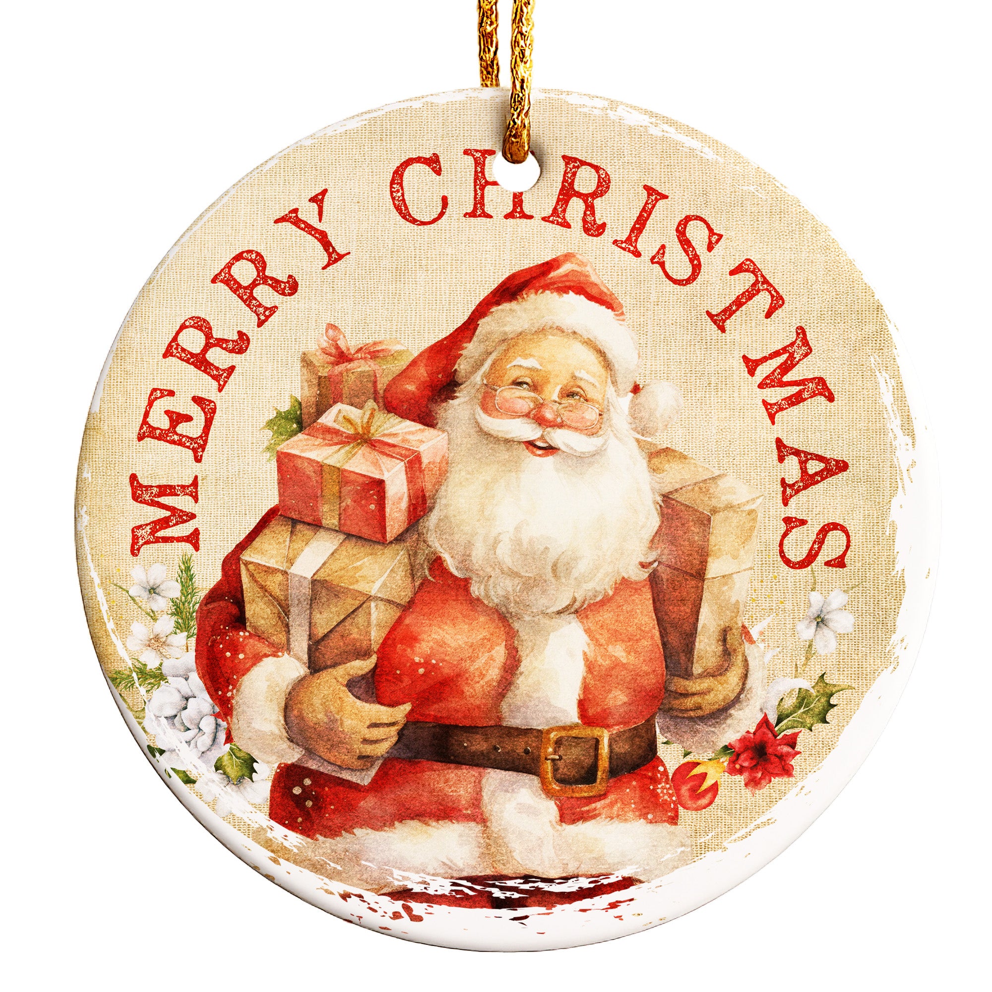 Personalized Merry Christmas Ceramic Ornament – Vintage Santa Design, Handcrafted Holiday Keepsake with Custom Text - Image 1