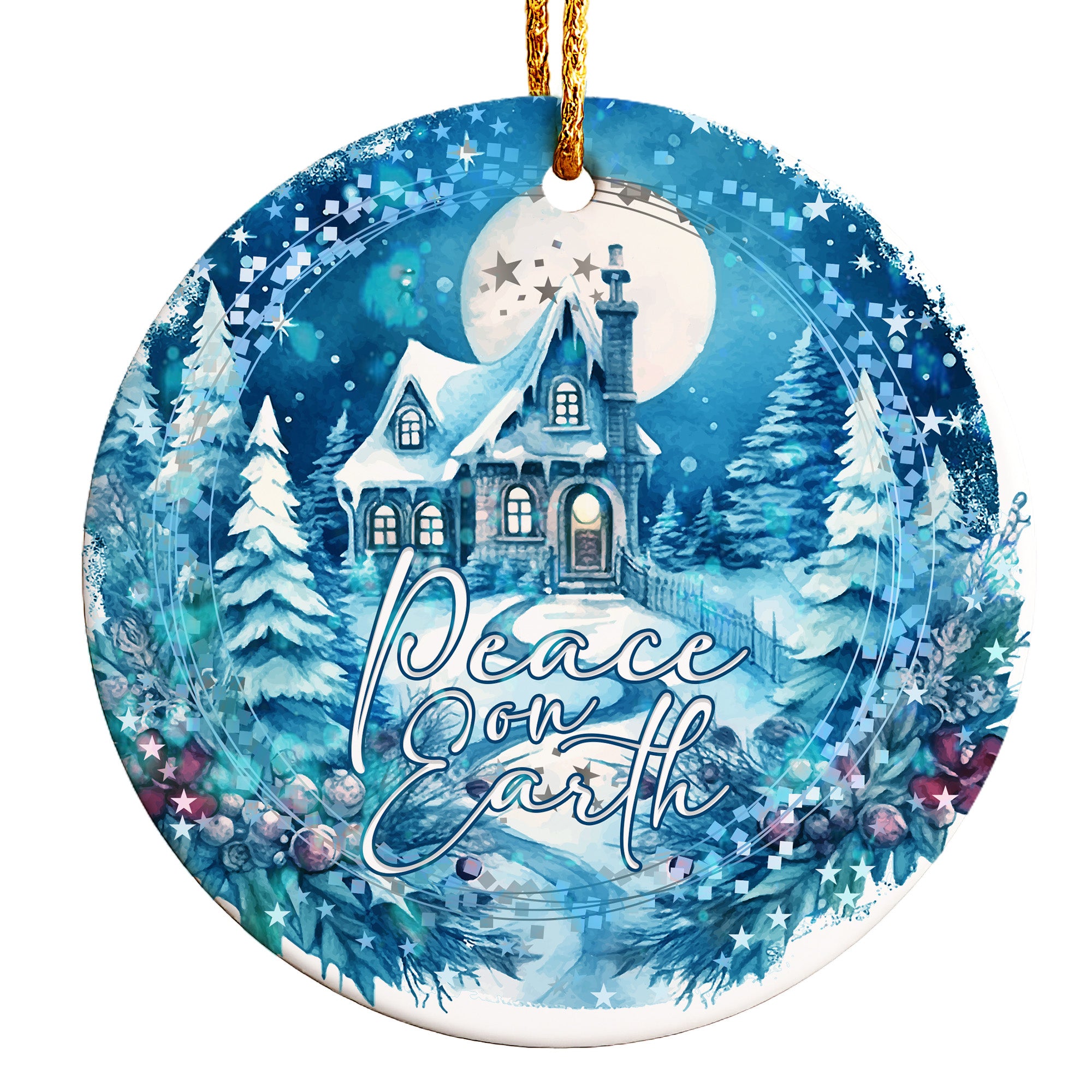 Personalized "Peace on Earth" Ceramic Ornament - Handcrafted Winter Wonderland Design for Holiday Gift Giving - Image 1