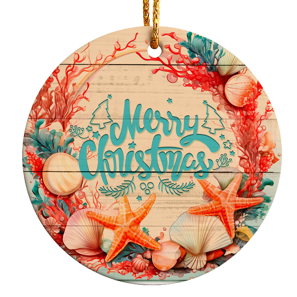 Customizable Coastal Christmas Ceramic Ornament – Handcrafted Nautical Holiday Décor Perfect for Beach Lovers - Image 1