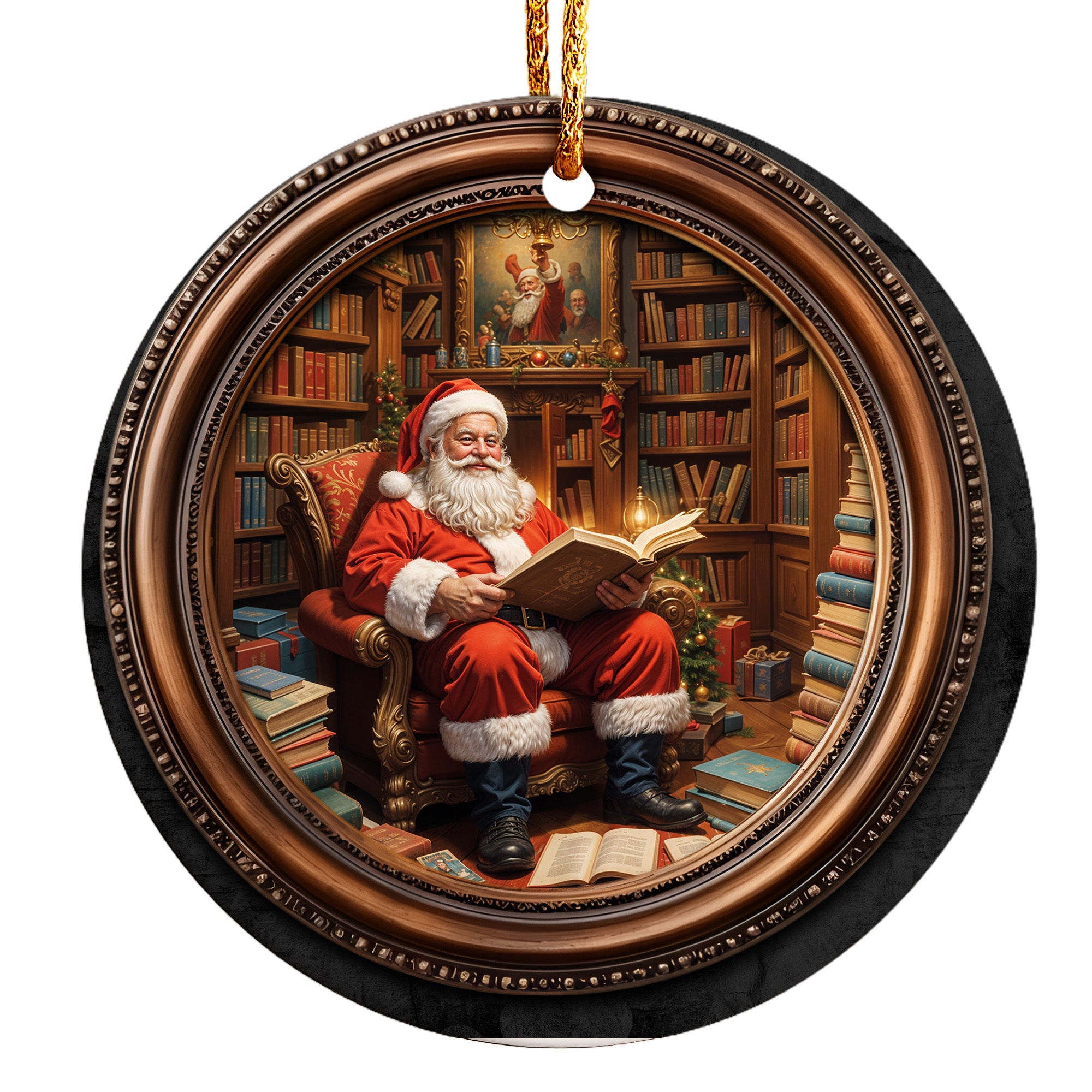 Personalized Santa's Christmas Library Ceramic Ornament - Handcrafted Holiday Charm - Image 1