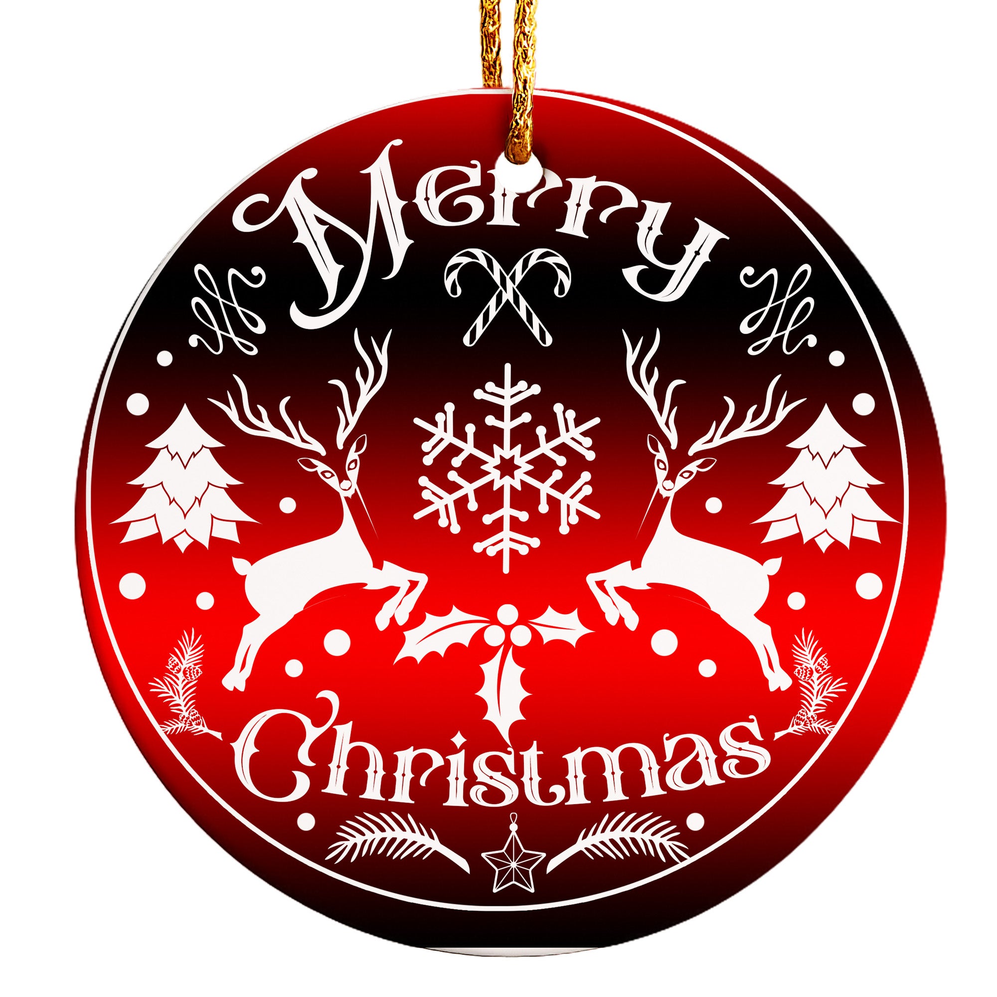 Personalized Merry Christmas Ceramic Ornament – Handcrafted Holiday Décor with Elegant Red & White Design - Image 1