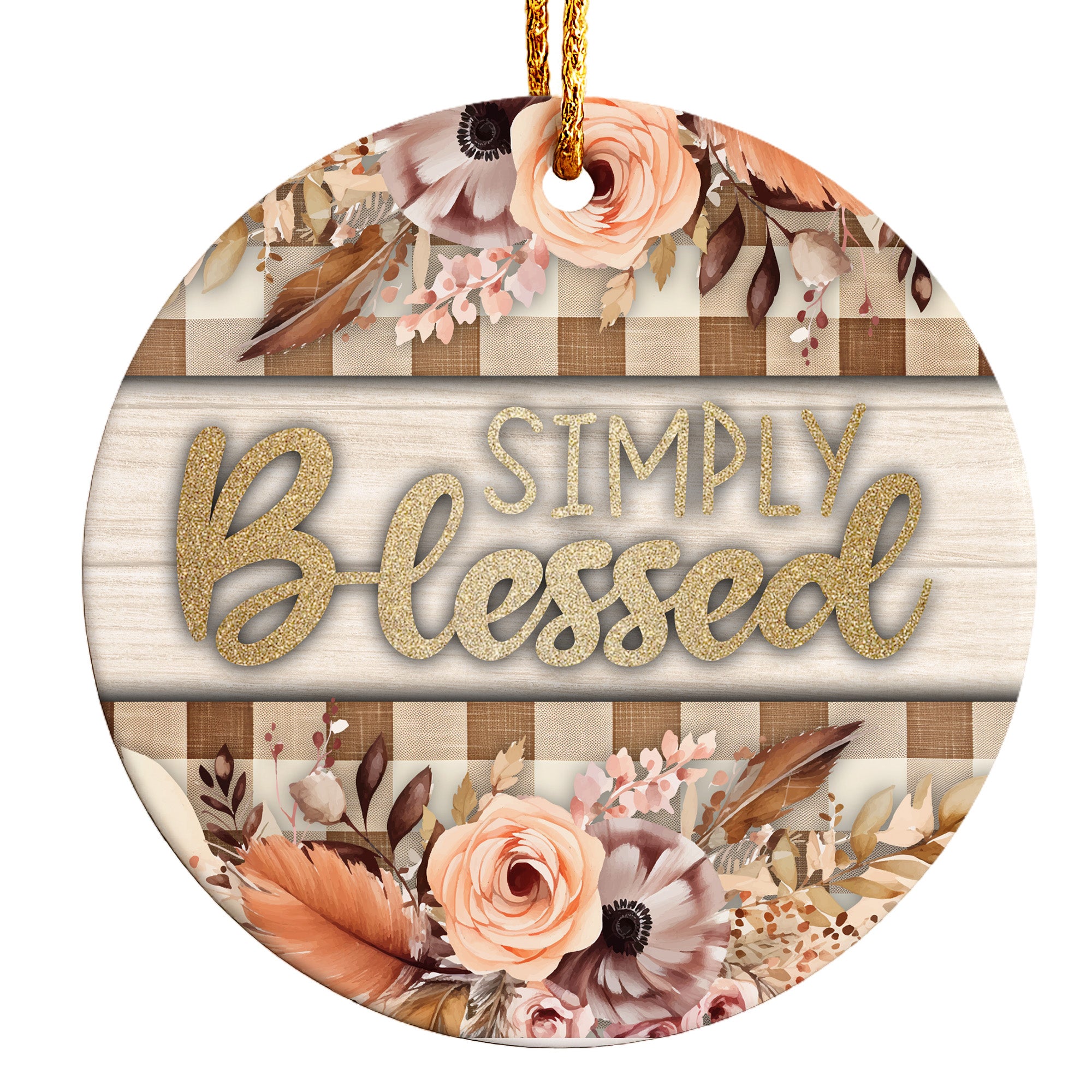 Personalized "Simply Blessed" Ceramic Ornament – Elegant Floral Gift for Loved Ones - Image 1