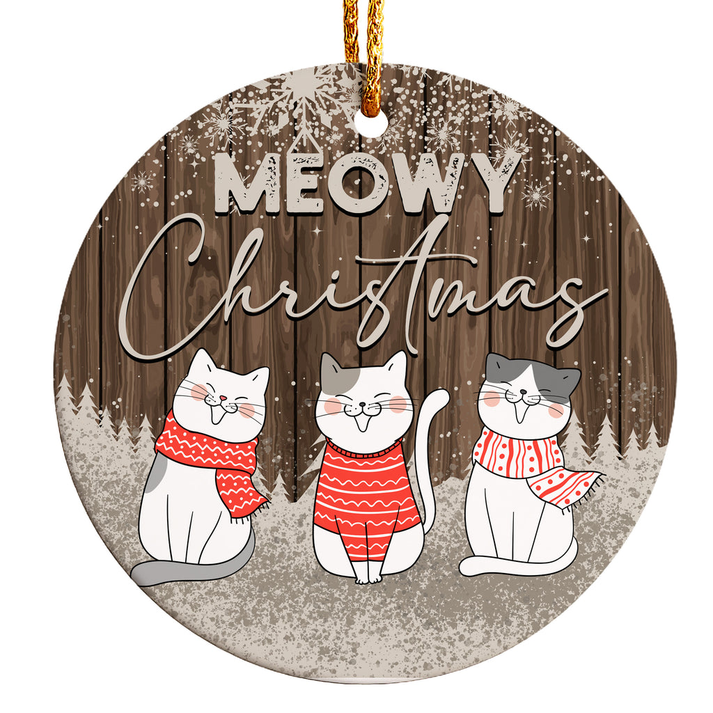 Personalized "Meowy Christmas" Ceramic Ornament – Cozy Cat Design, Handmade Holiday Gift - Image 1