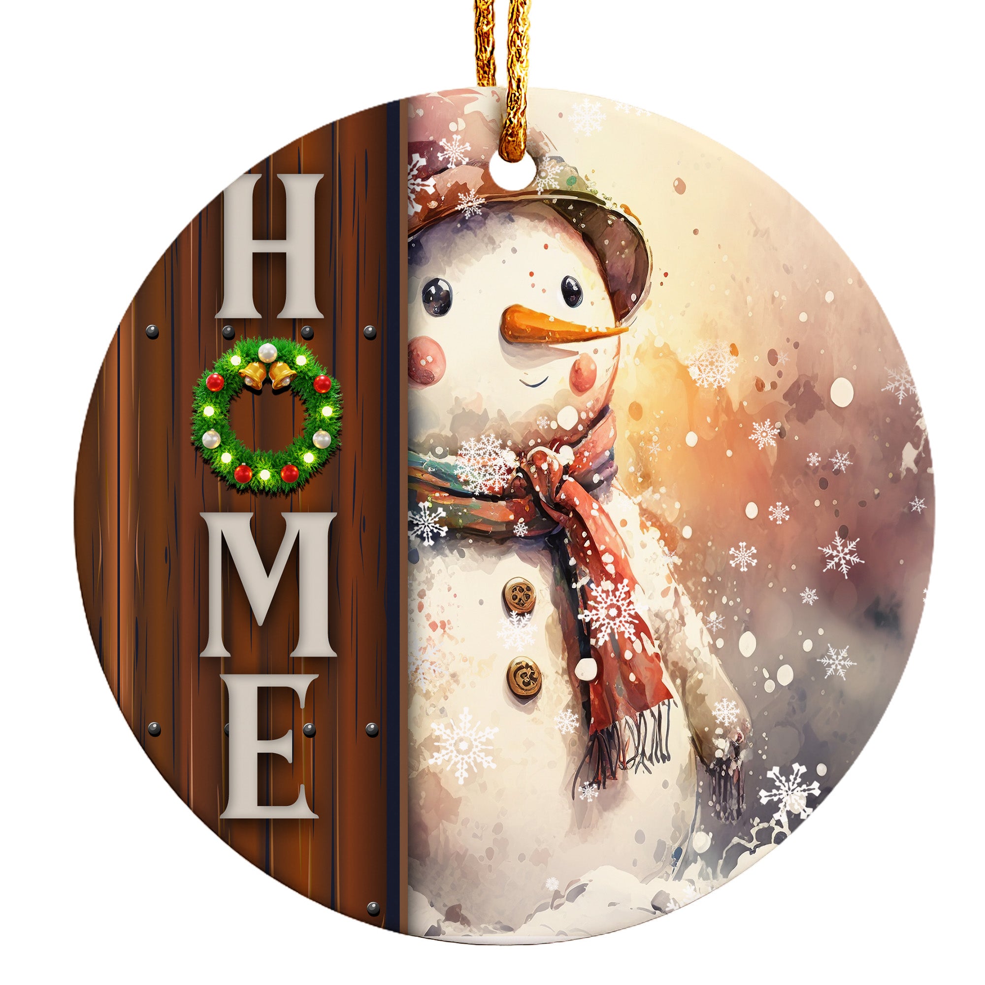 Personalized Snowman Ceramic Ornament with Rustic "Home" Design - Perfect Handmade Holiday Gift for Family and Friends - Image 1