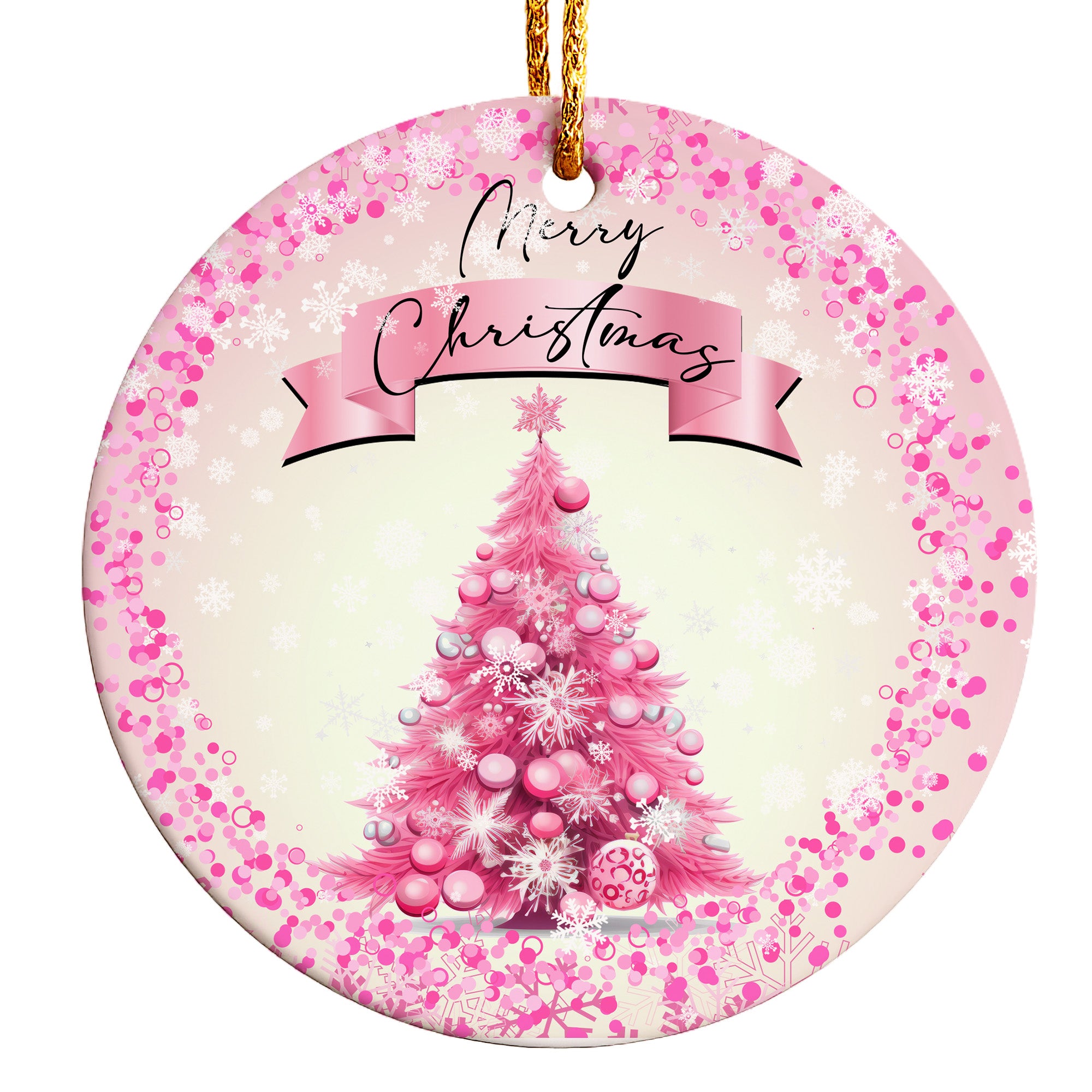 Personalized Pink Christmas Tree Ceramic Ornament - Custom Holiday Decoration with Festive Design, Perfect Gift for Her - Image 1