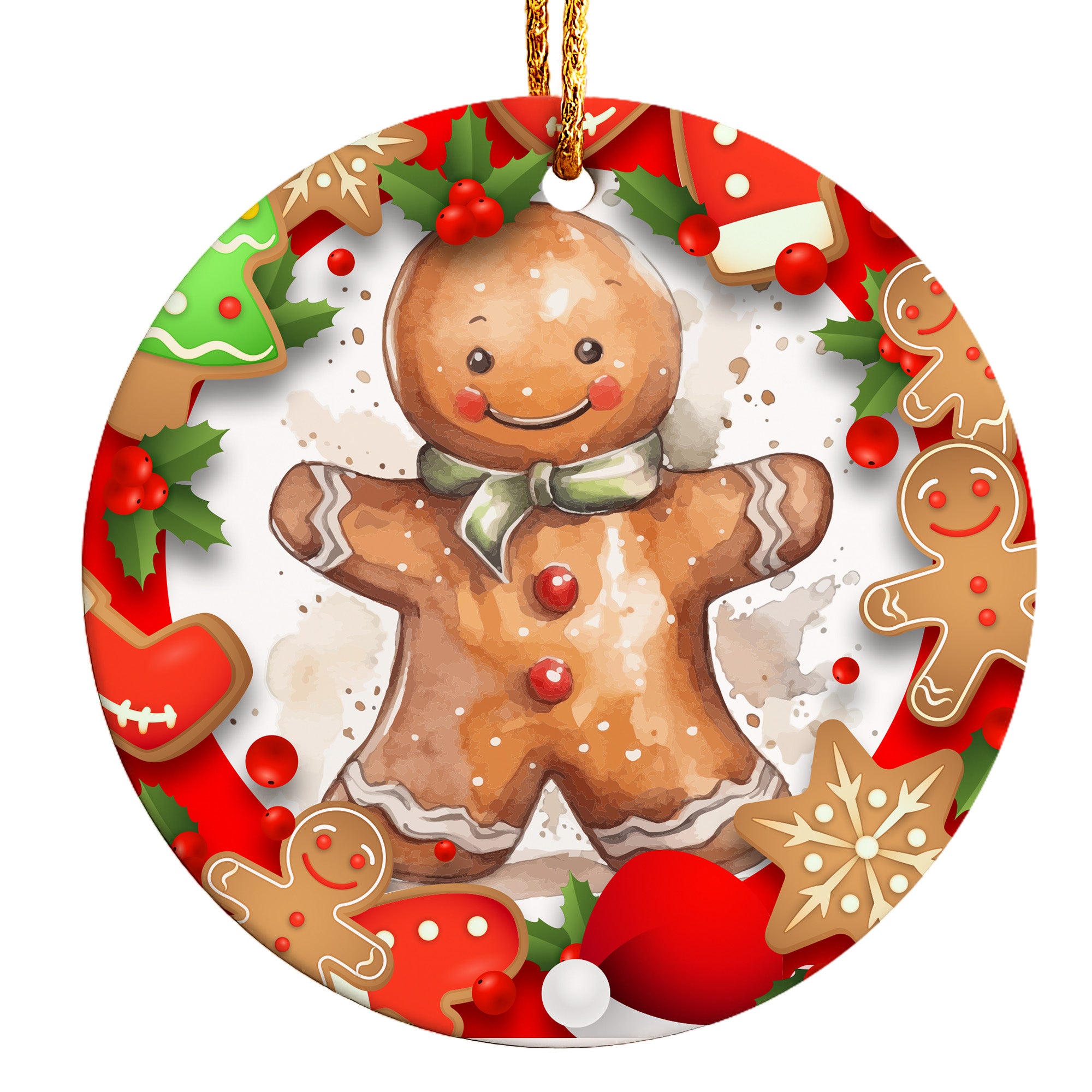 Personalized Gingerbread Man Ceramic Ornament - Handcrafted Christmas Keepsake with Festive Design - Image 1
