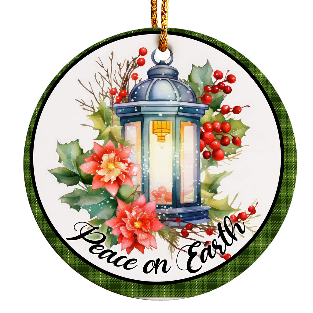 Personalized Ceramic Holiday Ornament with Lantern and Poinsettia - Handcrafted Christmas Gift for Peaceful Celebrations - Image 1