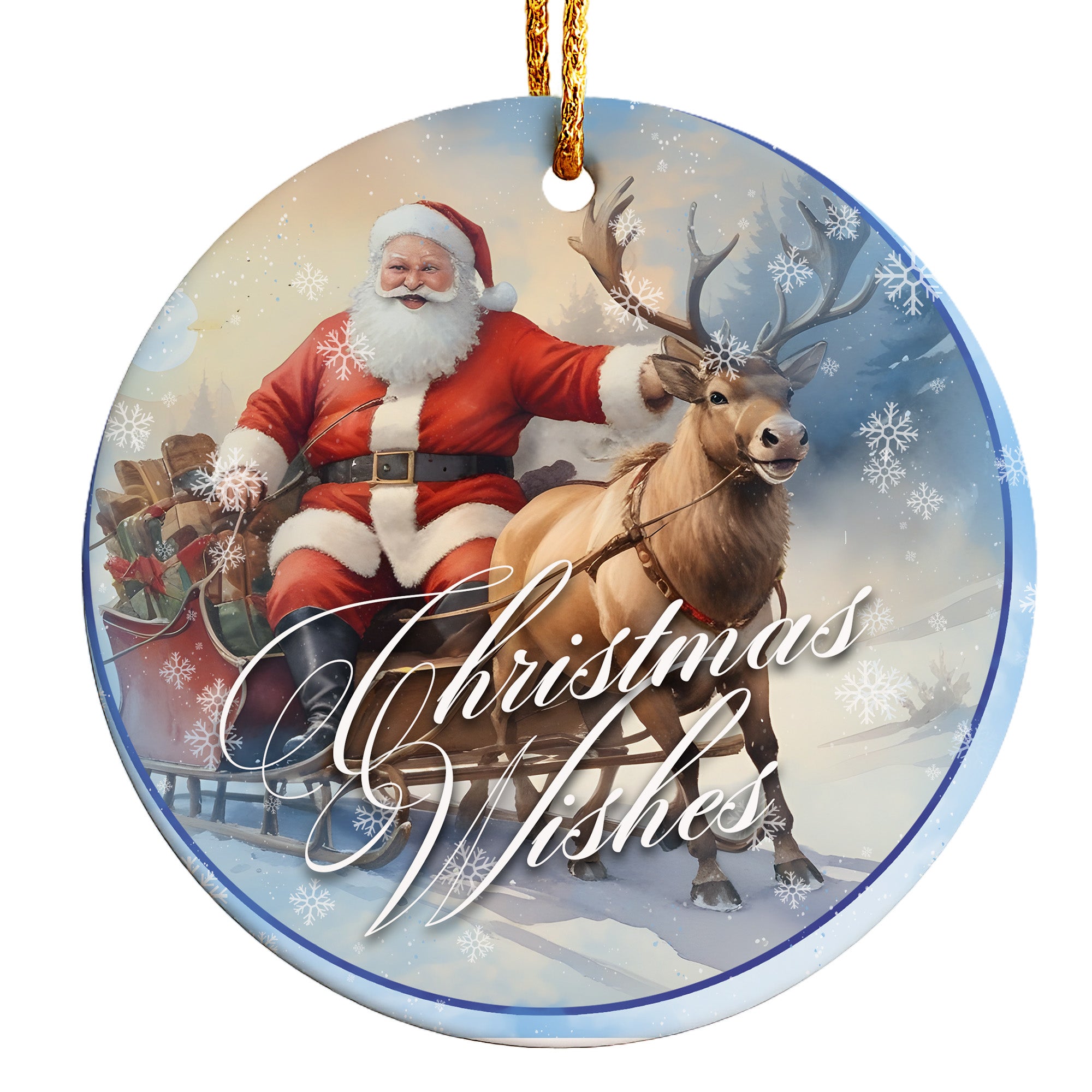 Personalized Santa and Reindeer Ceramic Christmas Ornament – Perfect Holiday Keepsake for Family and Friends - Image 1