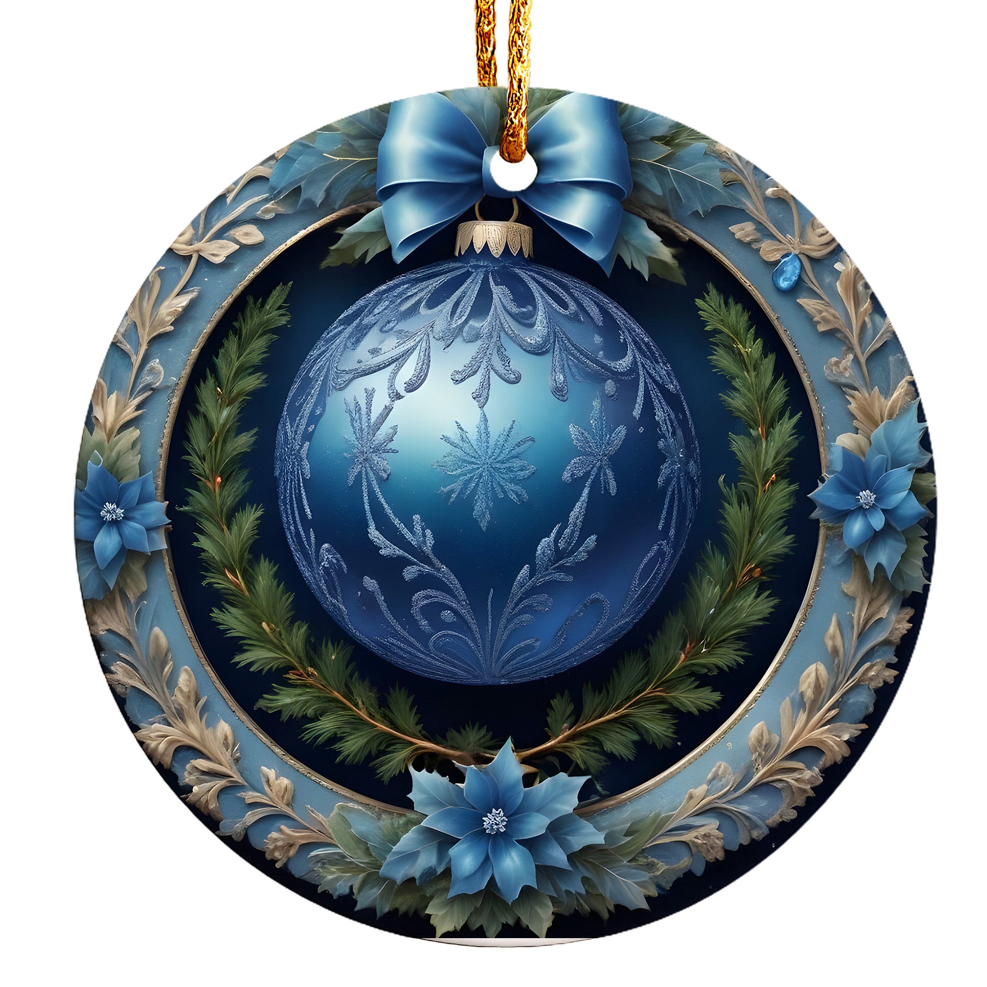 Personalized Handmade Blue Ceramic Ornament with Intricate Snowflake Design - Perfect Holiday Gift for Family and Friends - Image 1