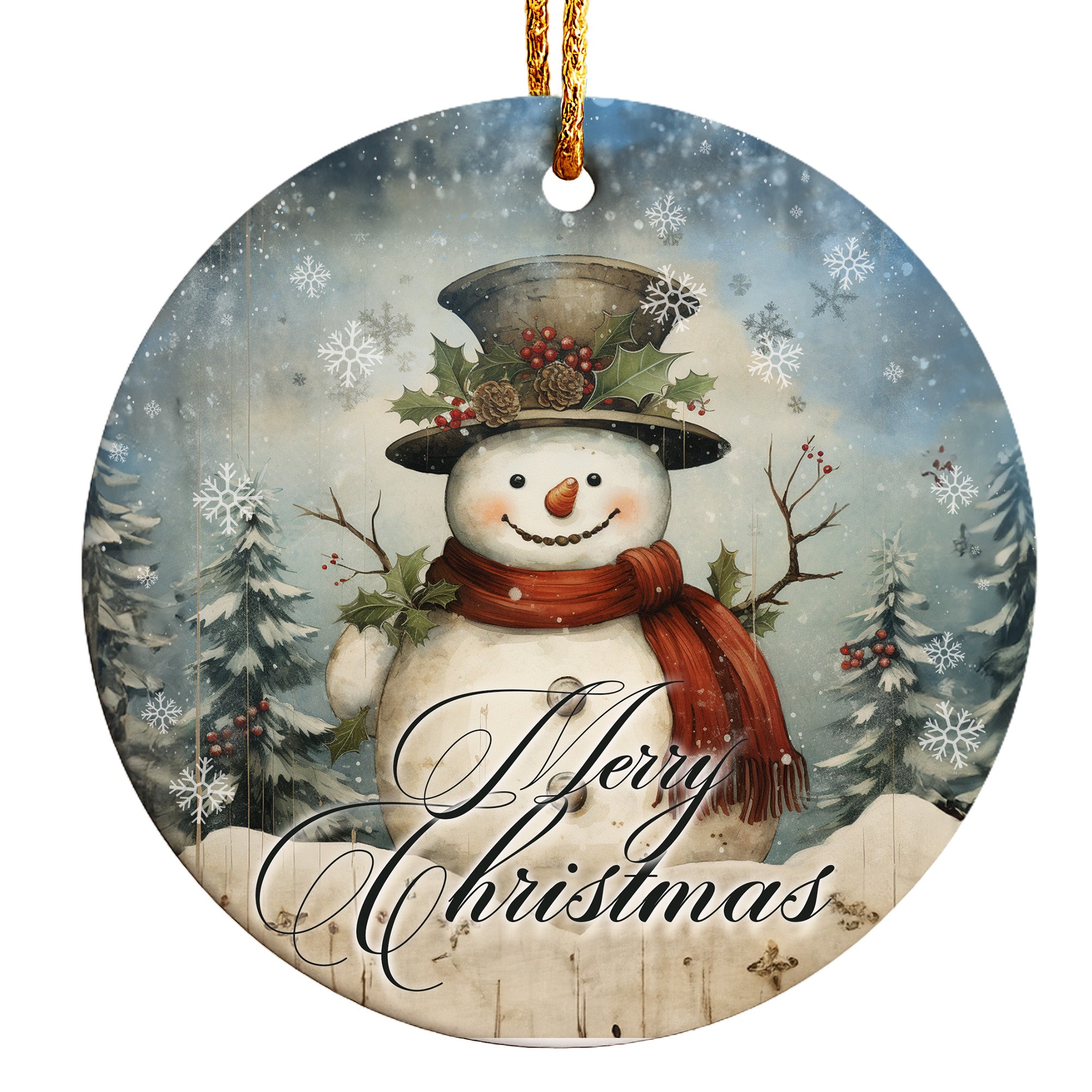 Personalized Merry Christmas Snowman Ceramic Ornament - Handcrafted Holiday Decor for Custom Gift-Giving - Image 1