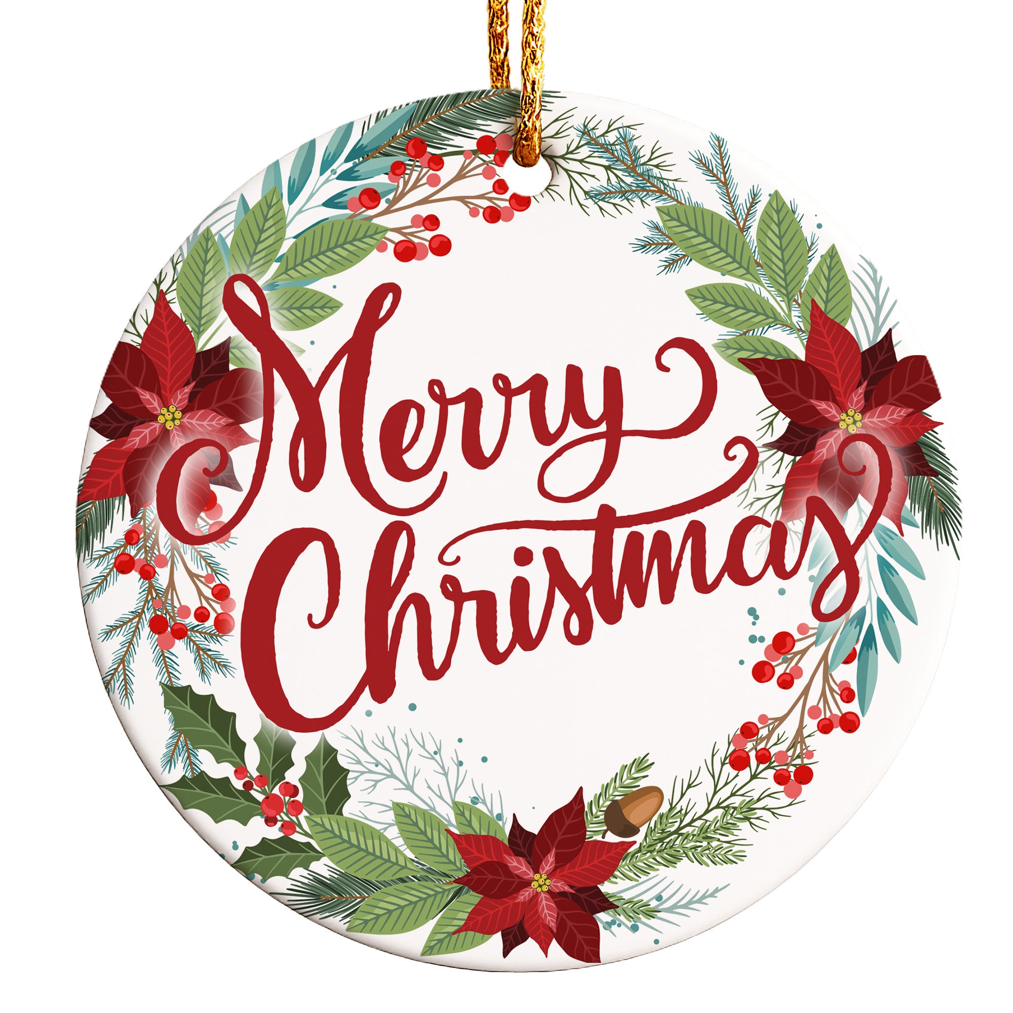 Personalized Merry Christmas Ceramic Ornament with Festive Florals - Perfect Handmade Gift for Loved Ones - Image 1