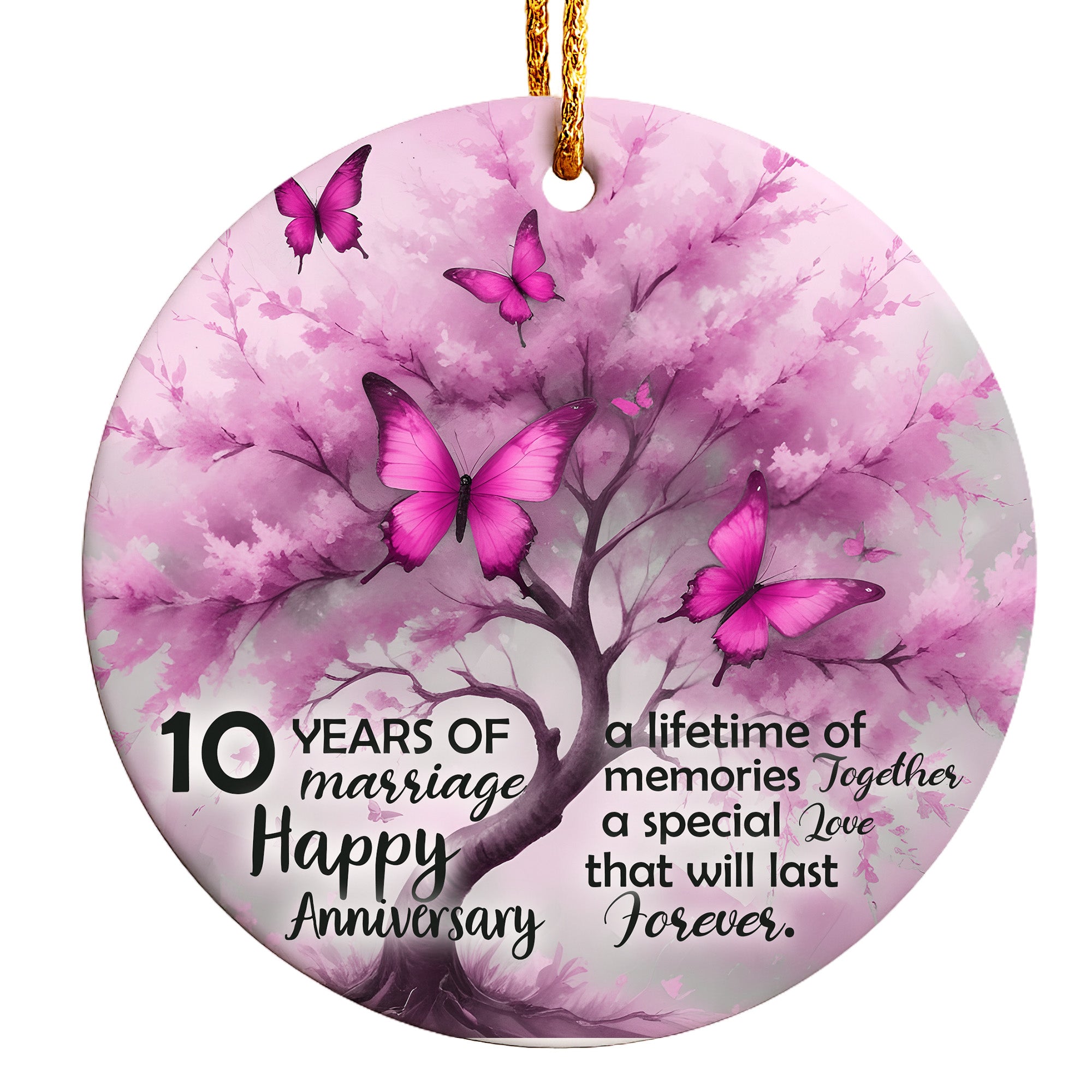 Custom Butterfly Tree 10th Wedding Anniversary Ceramic Ornament – Personalized Keepsake Gift for Couples - Image 1