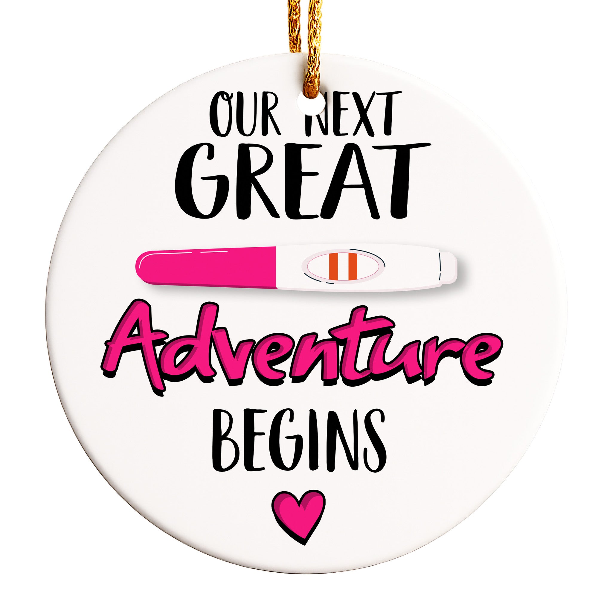 Personalized Pregnancy Announcement Ceramic Ornament – "Our Next Great Adventure Begins" with Customizable Text - Image 1
