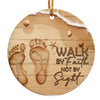 Personalized Footprints in the Sand Ceramic Ornament - "Walk by Faith" Beach Design - Perfect Inspirational Gift - Image 1