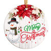 Personalized Merry Christmas Ceramic Ornament with Snowman and Poinsettia - Custom Holiday Decoration - Image 1