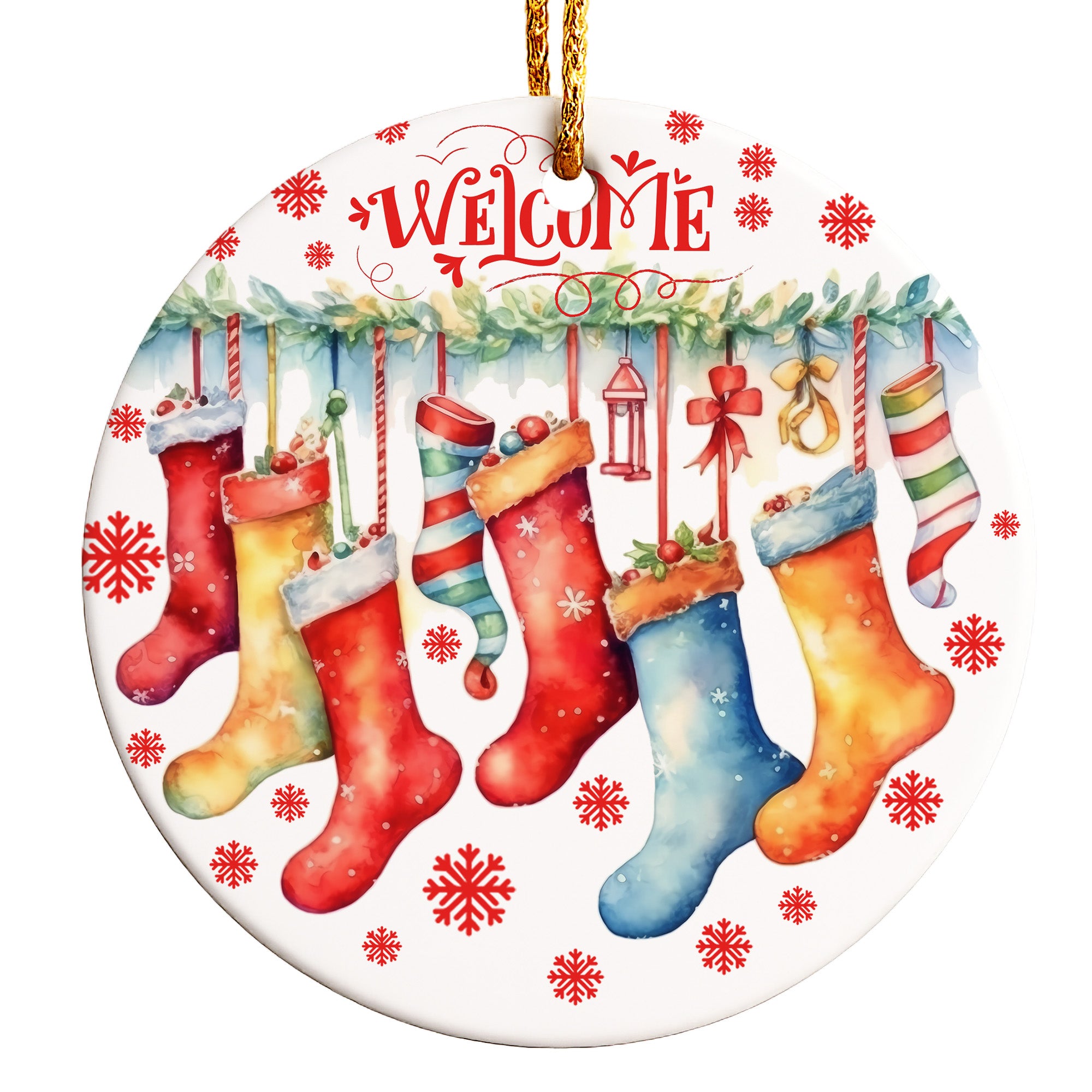 Personalized Ceramic Christmas Ornament with Colorful Stockings Design - Perfect Handmade Holiday Gift - Image 1
