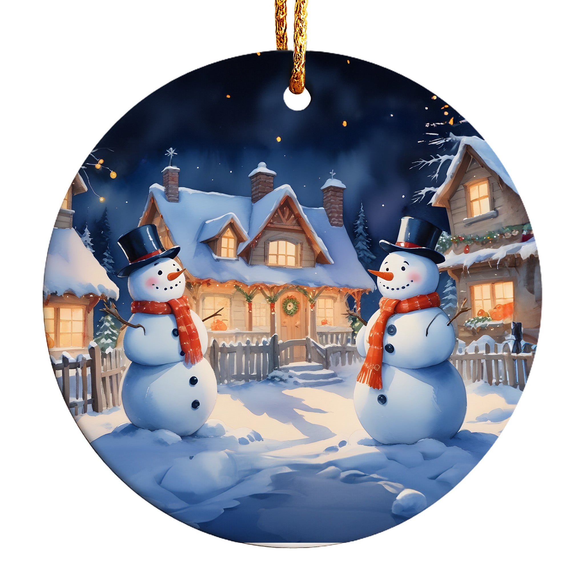 Personalized Snowman Ceramic Ornament - Handcrafted Winter Scene, Perfect Christmas Gift with Customization Options - Image 1