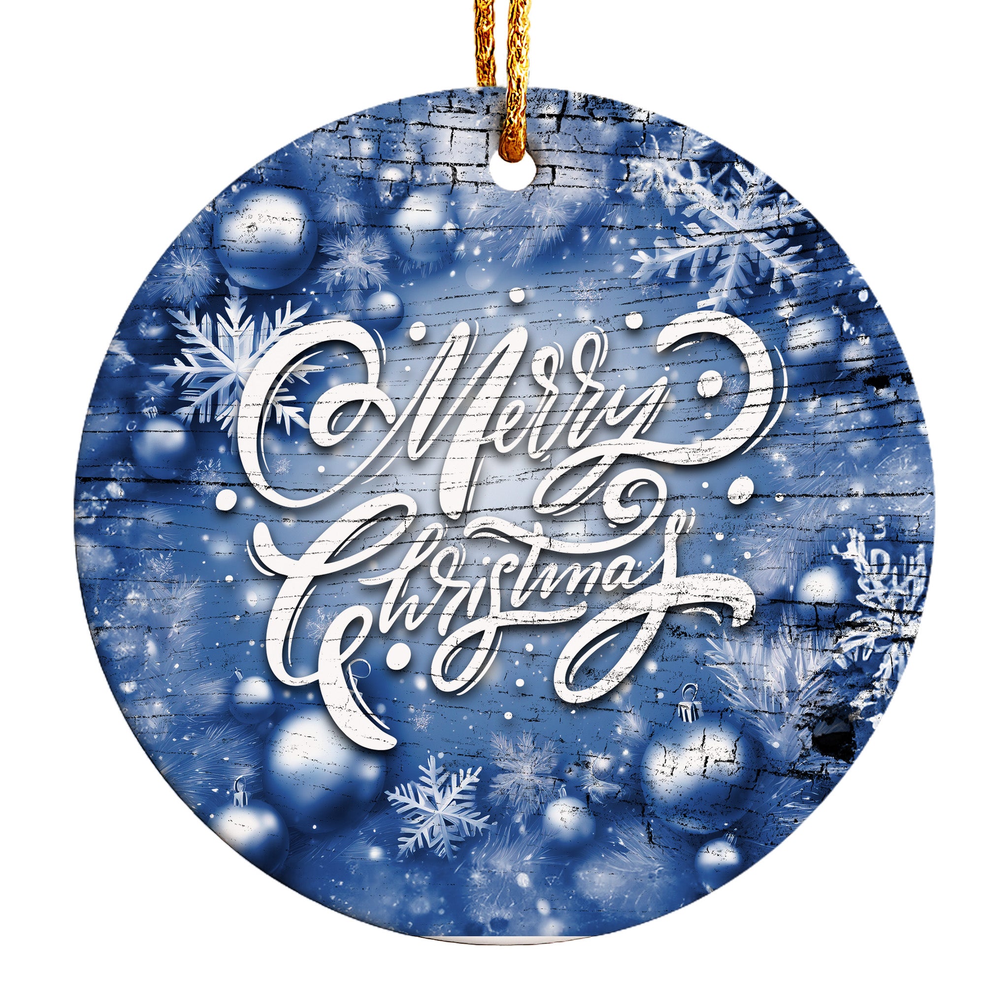 Personalized Blue Rustic Christmas Ornament - Handcrafted Ceramic with Elegant Script & Snowflake Design for Special Holiday Memories - Image 1