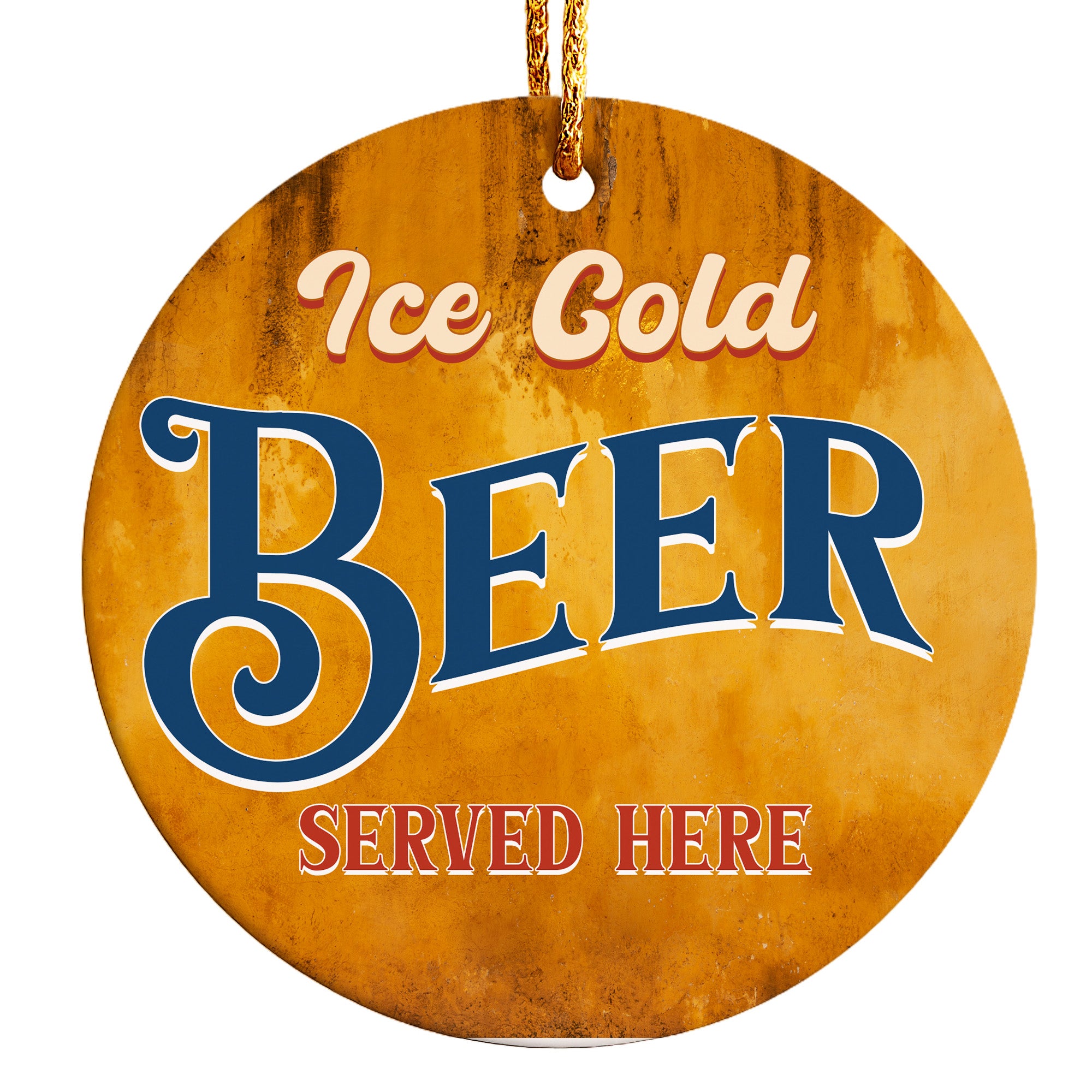 Personalized Vintage "Ice Cold Beer" Ceramic Ornament – Customizable Retro Decor for Bars & Man Caves - Image 1