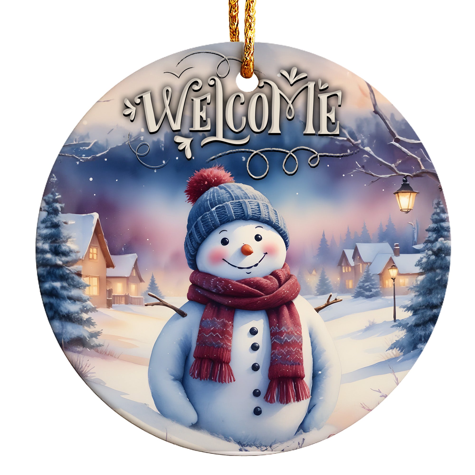 Personalized Welcome Snowman Ceramic Ornament - Cozy Winter Scene for Holiday Decorations and Gift-Giving - Image 1