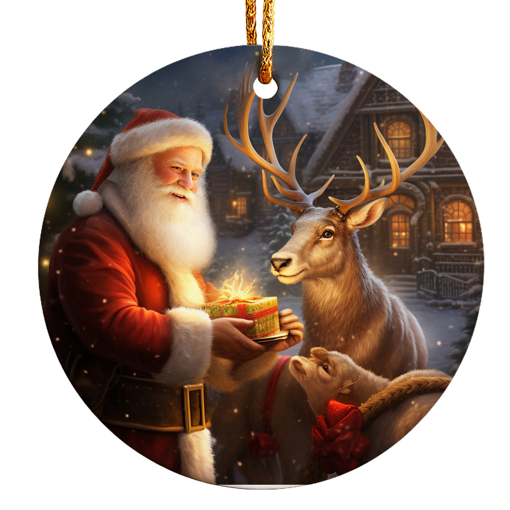 Personalized Santa & Reindeer Ceramic Ornament – Handmade Holiday Keepsake Perfect for Christmas Gift-Giving - Image 1
