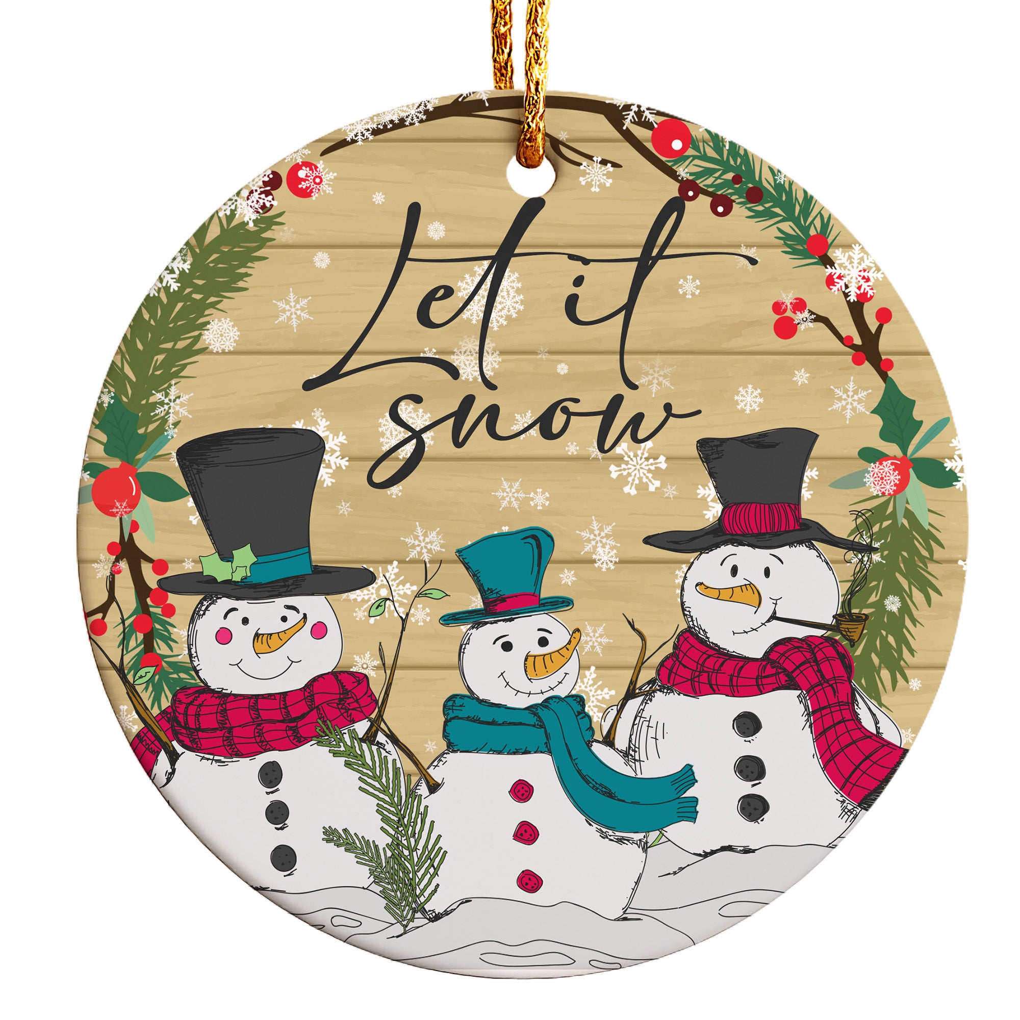 Personalized Handmade "Let It Snow" Ceramic Ornament with Snowmen – Perfect Holiday Gift for Family and Friends - Image 1