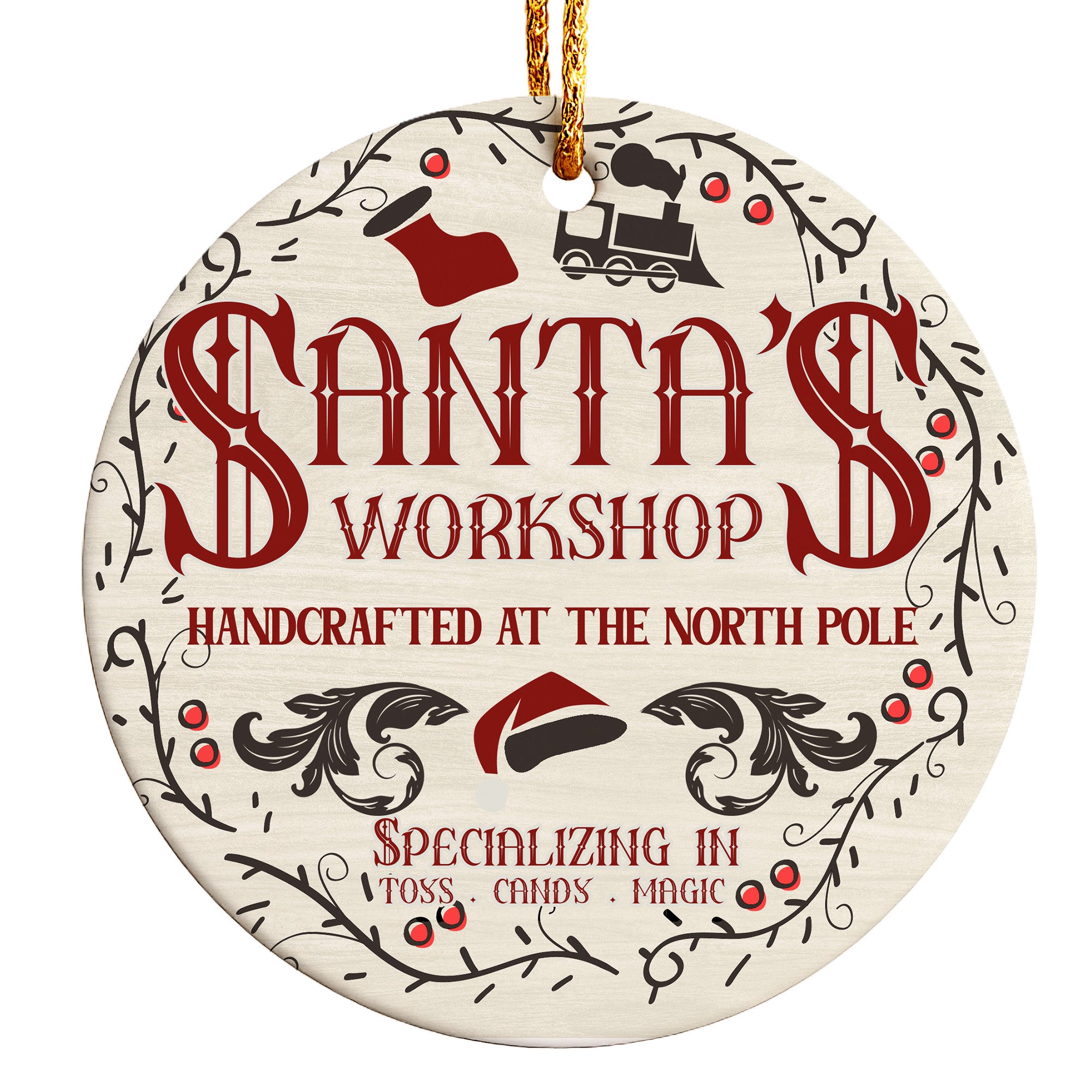 Personalized Santa's Workshop Ceramic Ornament – Handcrafted Holiday Charm from the North Pole - Image 1