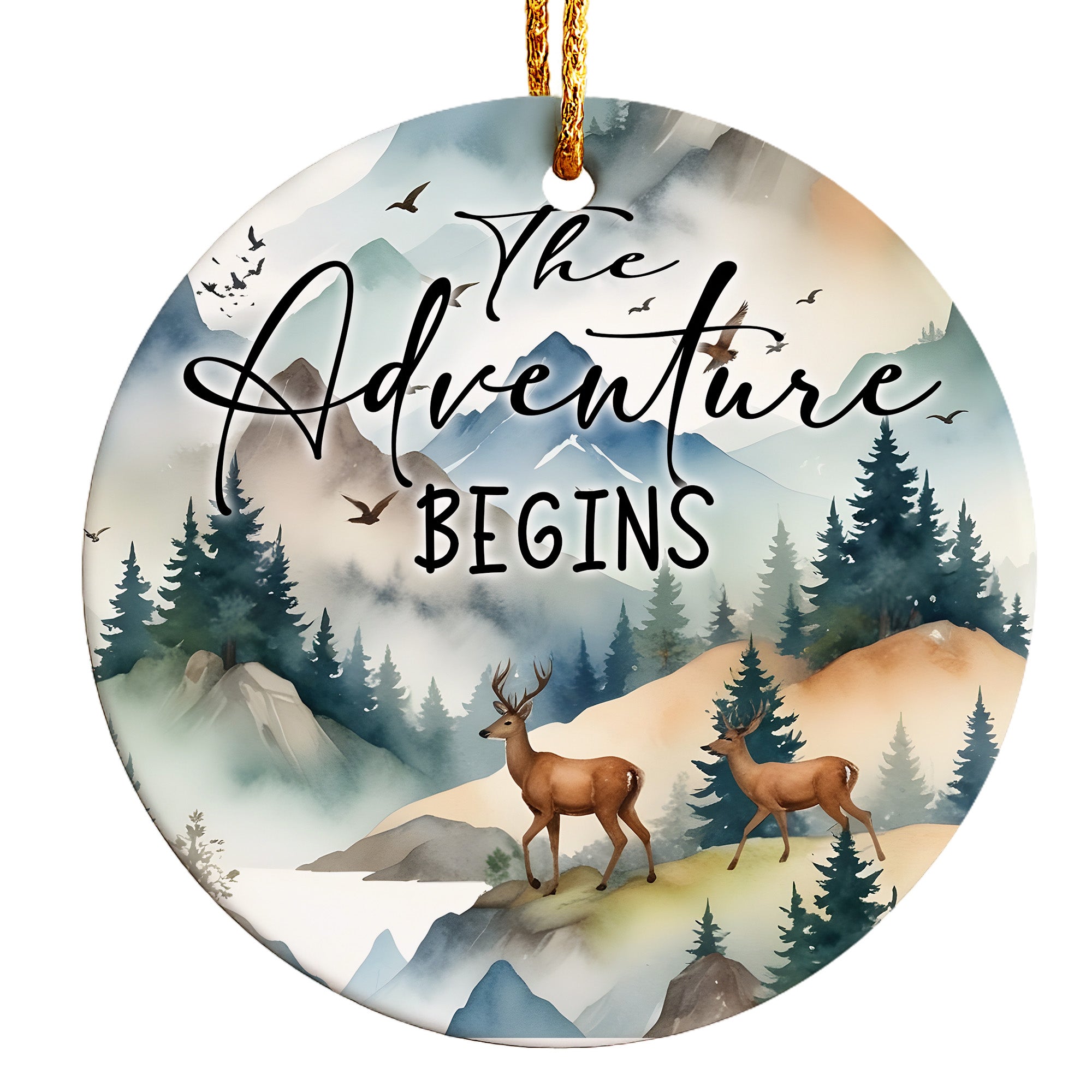 Personalized Ceramic Ornament - "The Adventure Begins" - Handcrafted Keepsake Gift for Nature Lovers - Image 1