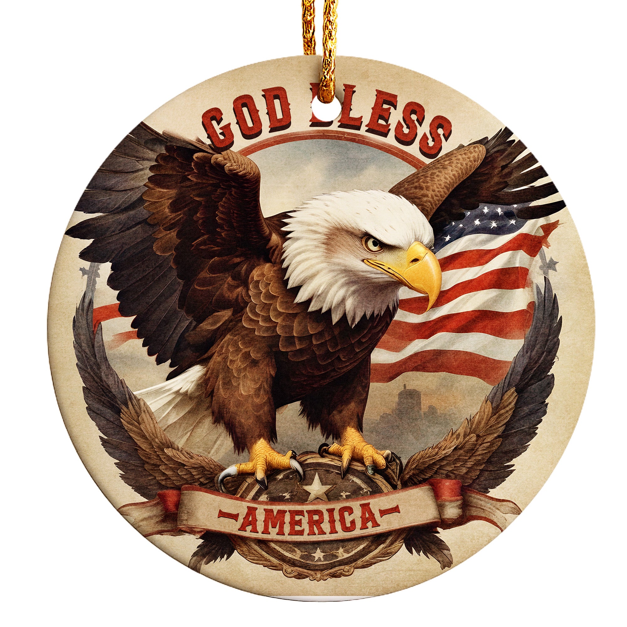 Personalized Patriotic Eagle Ceramic Ornament - Handmade American Flag Home Decor for Special Occasions - Image 1