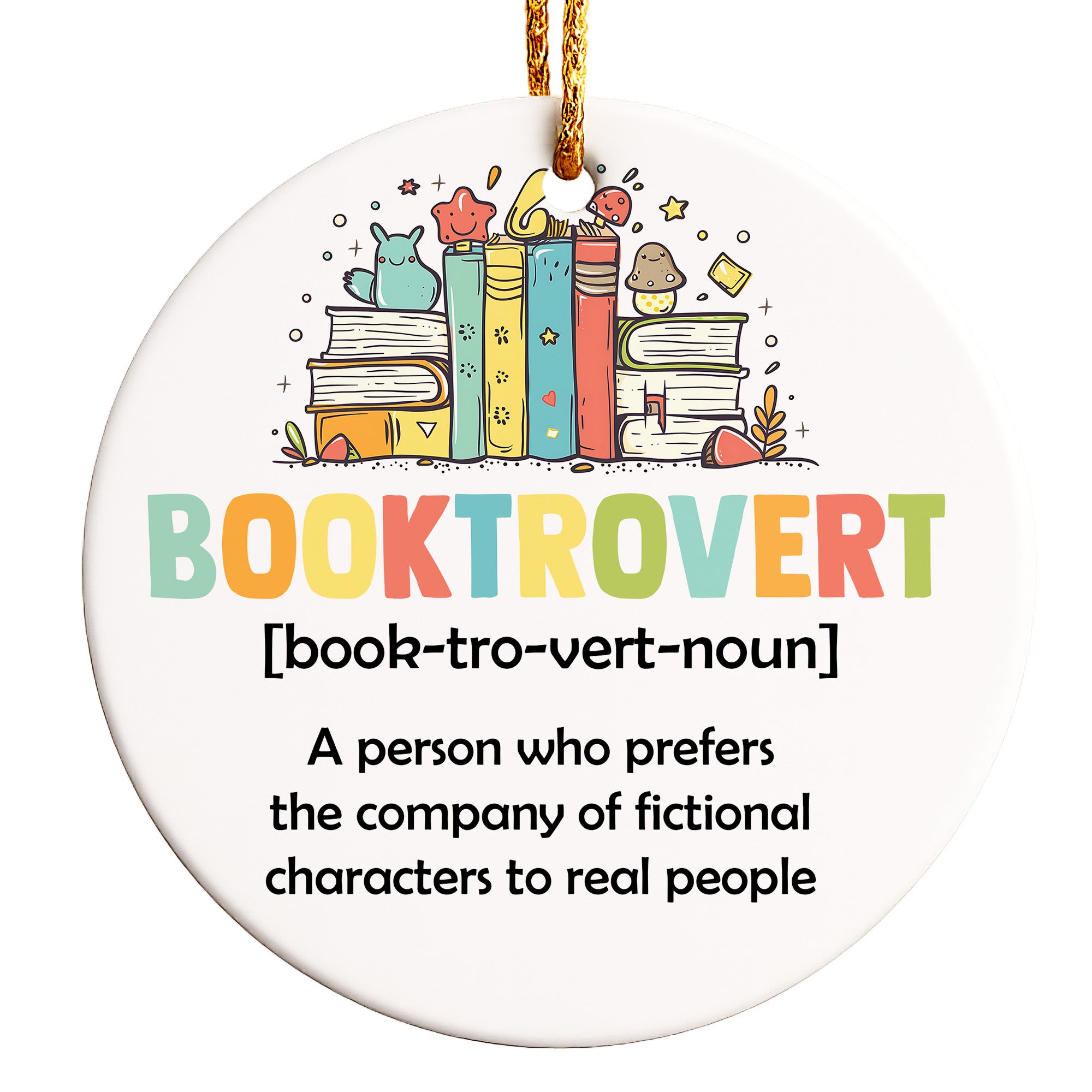 Personalized "Booktrovert" Ceramic Ornament - Vibrant Book Lover's Gift with Customization Options - Image 1