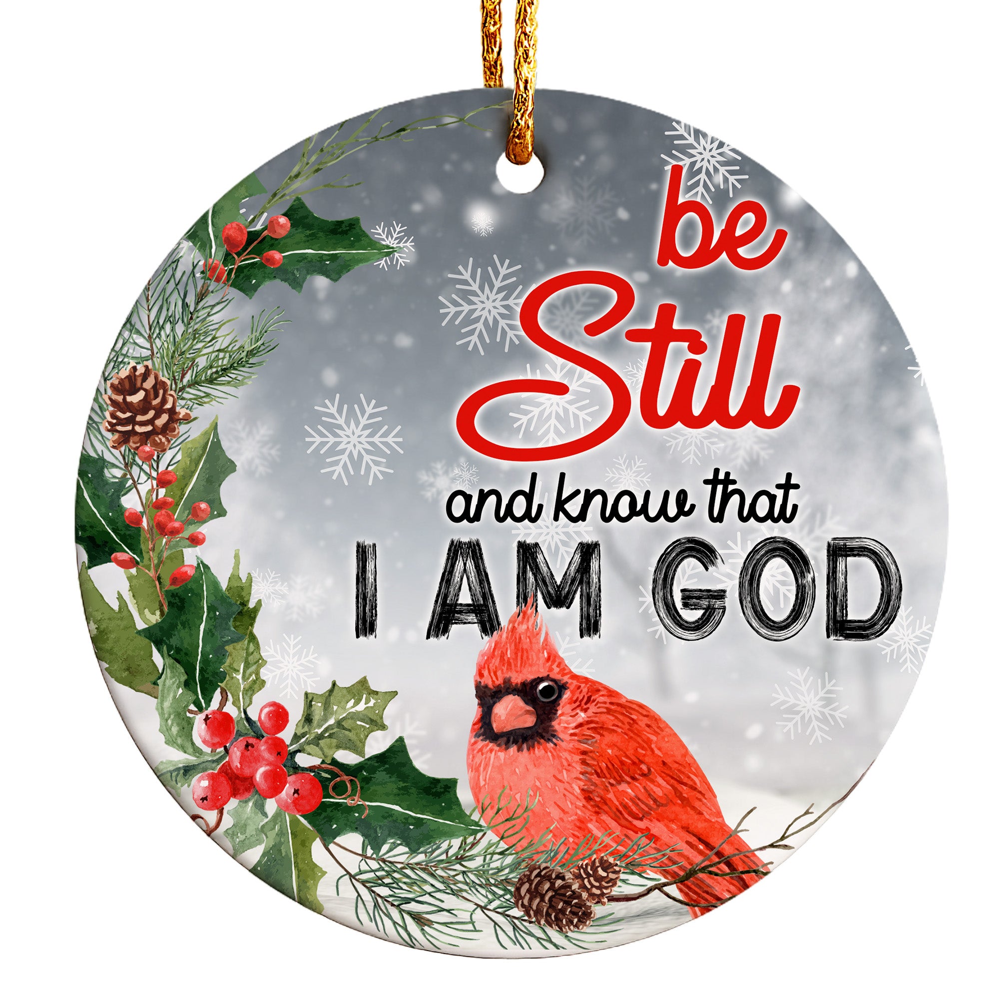 Personalized Ceramic Ornament with Holiday Cardinal - "Be Still and Know" - Perfect Christmas Decoration and Gift - Image 1