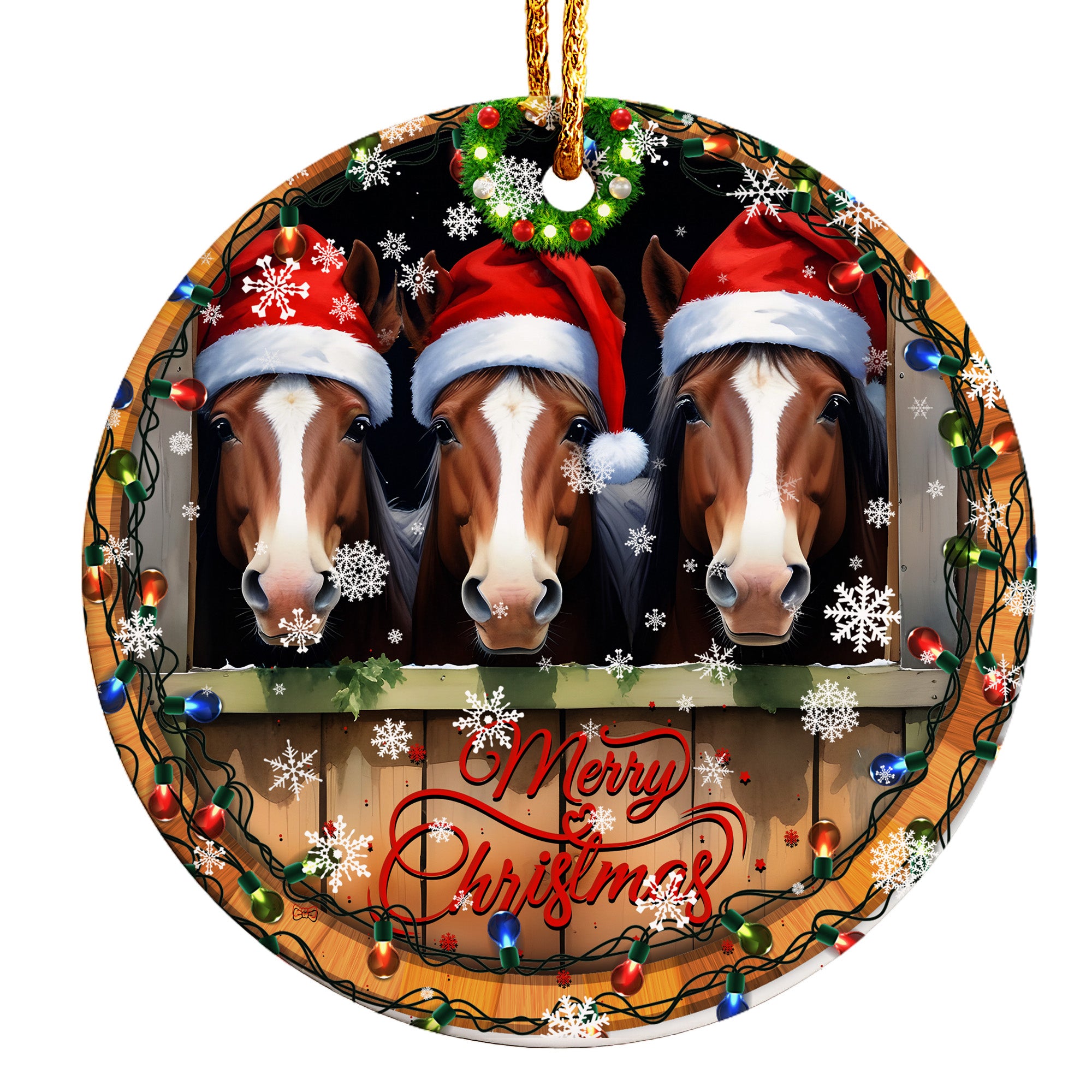 Personalized Merry Christmas Horse Ornament – Custom Handcrafted Ceramic Holiday Decoration with Santa Hats, Perfect Gift for Horse Lovers - Image 1