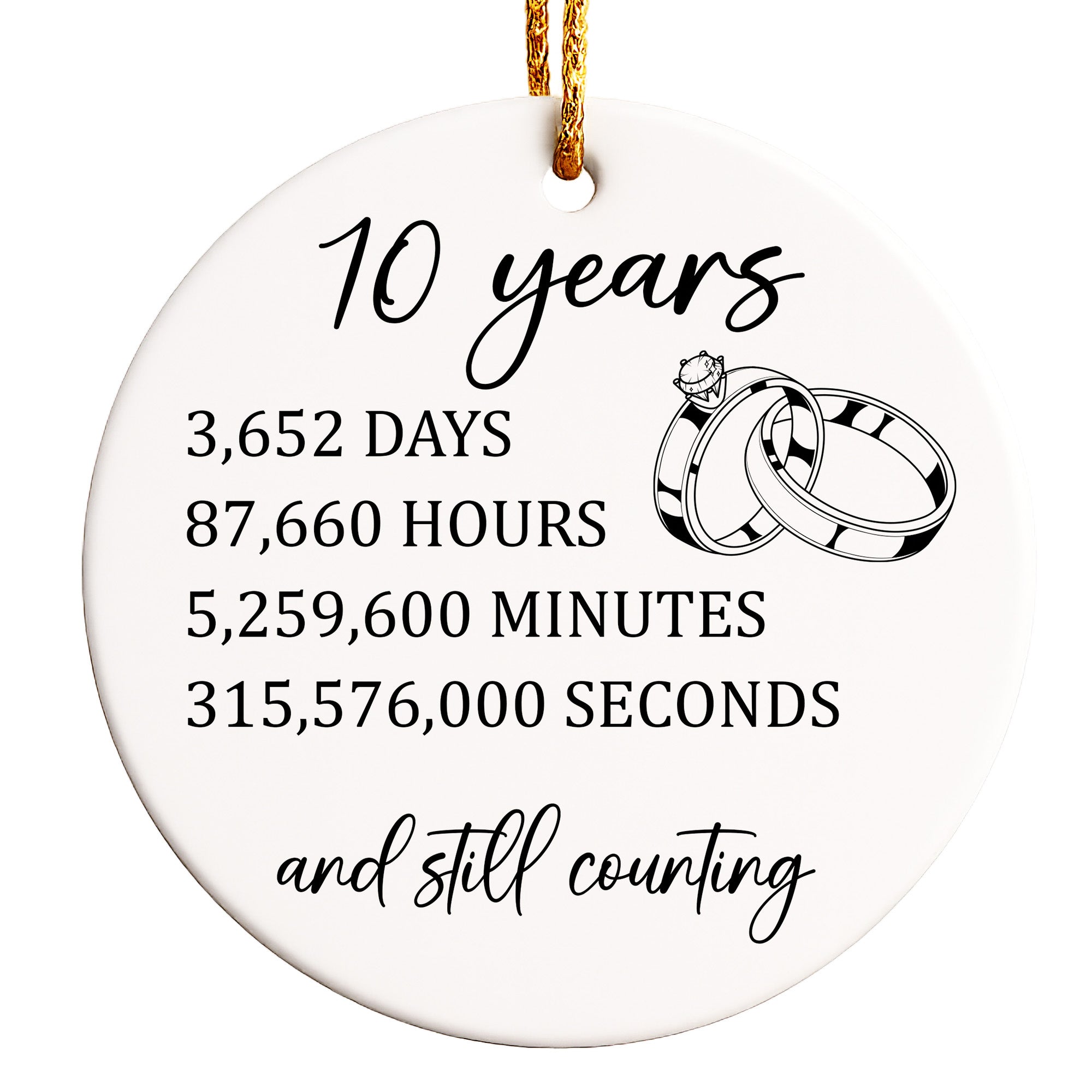 Celebrate a Decade of Love: Personalized 10th Anniversary Ceramic Ornament with Timeless Ring Design - Image 1