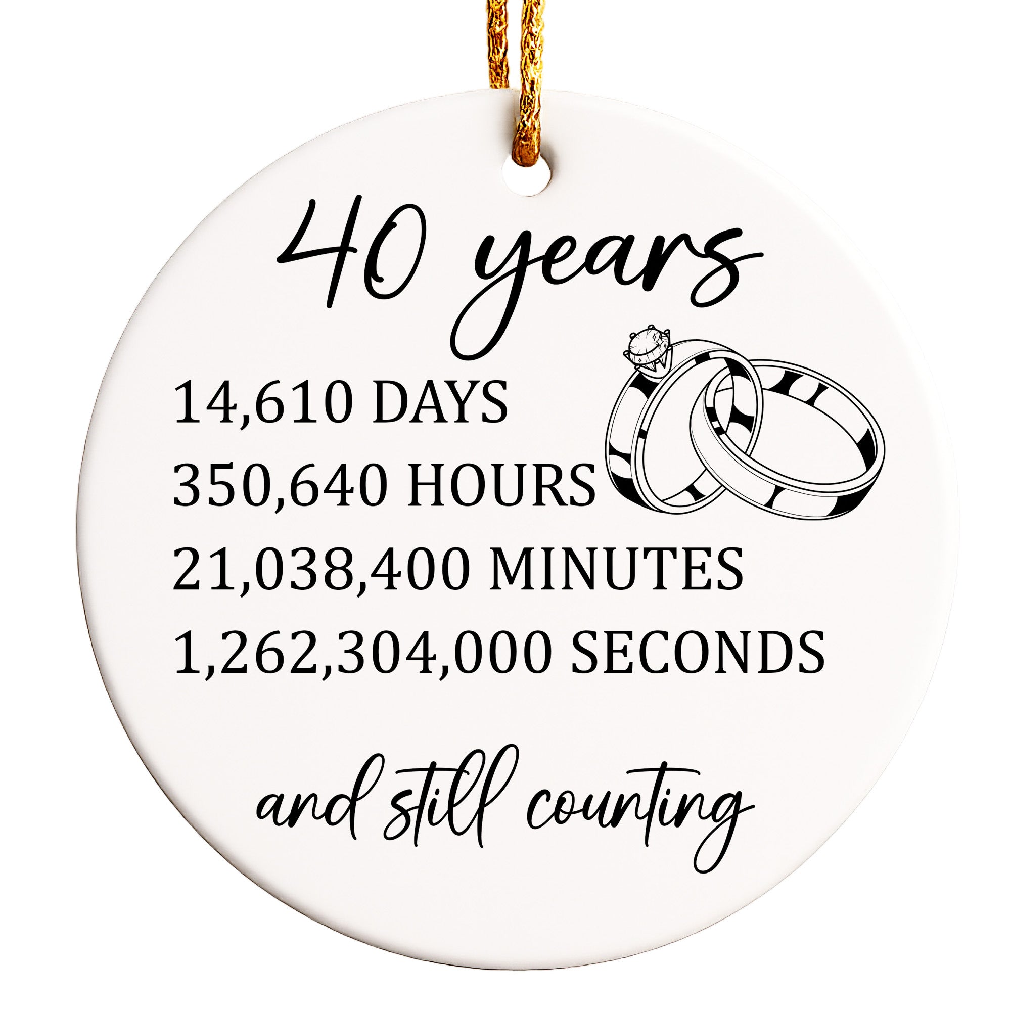 Elegant 40th Anniversary Ceramic Ornament – Personalized Keepsake with Romantic Ring Design and Customizable Text - Image 1