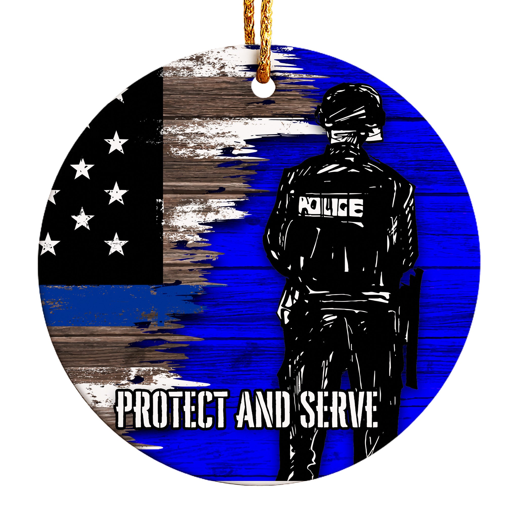 Personalized Police Officer Ceramic Ornament - Handmade Thin Blue Line Decor with Custom Text for Honor and Appreciation - Image 1