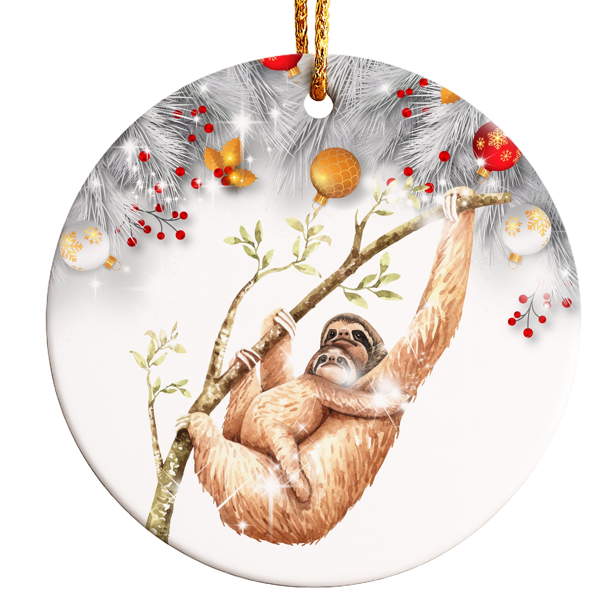 Personalized Sloth Christmas Ornament – Handcrafted Ceramic Keepsake with Beautiful Festive Detailing - Image 1
