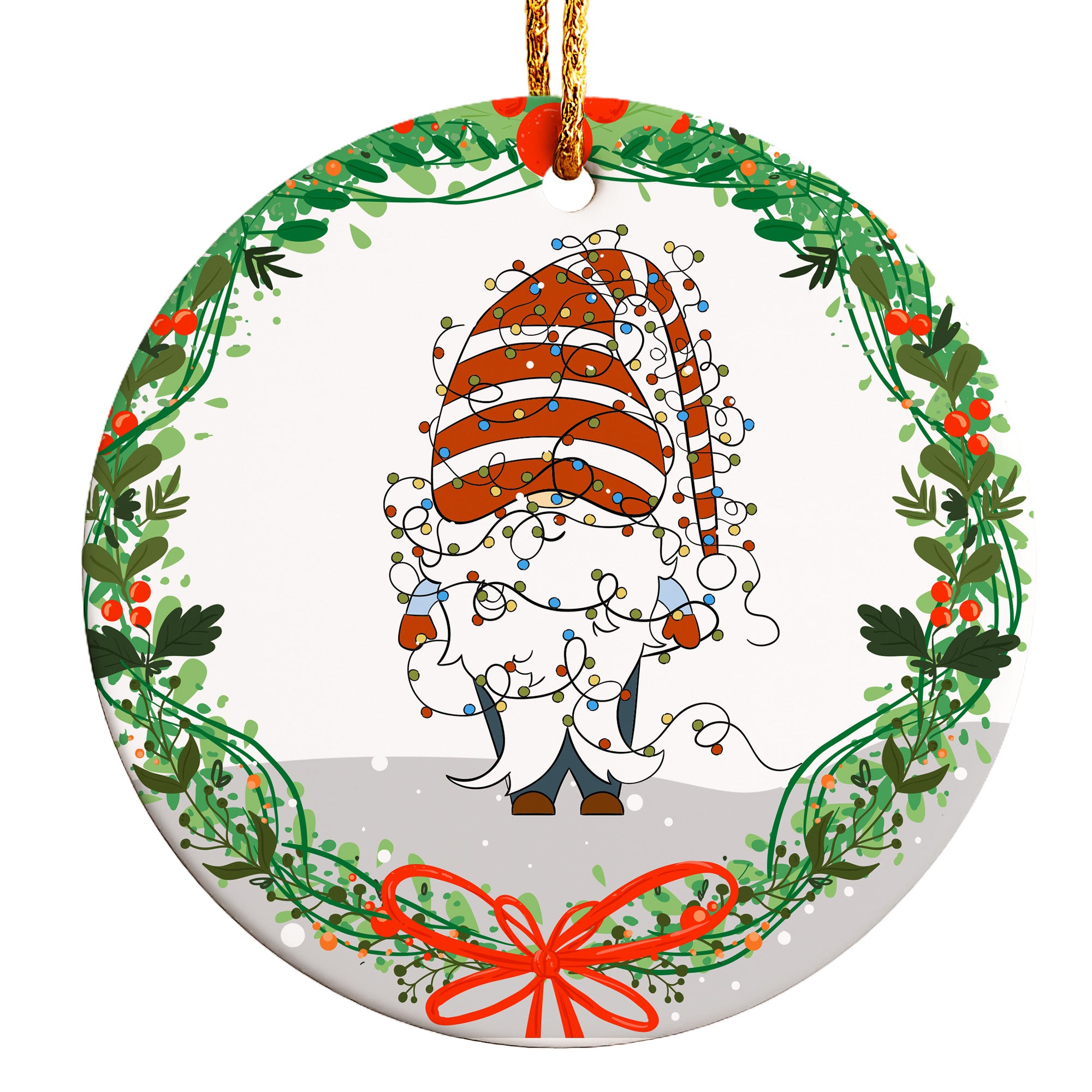 Personalized Holiday Gnome Ceramic Ornament - Customizable Christmas Keepsake for Festive Cheer - Image 1