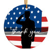 Personalized Patriotic Ceramic Ornament - Handmade USA Flag Design with Soldier Silhouette and Thank You Message - Perfect Veterans Day Gift - Image 1
