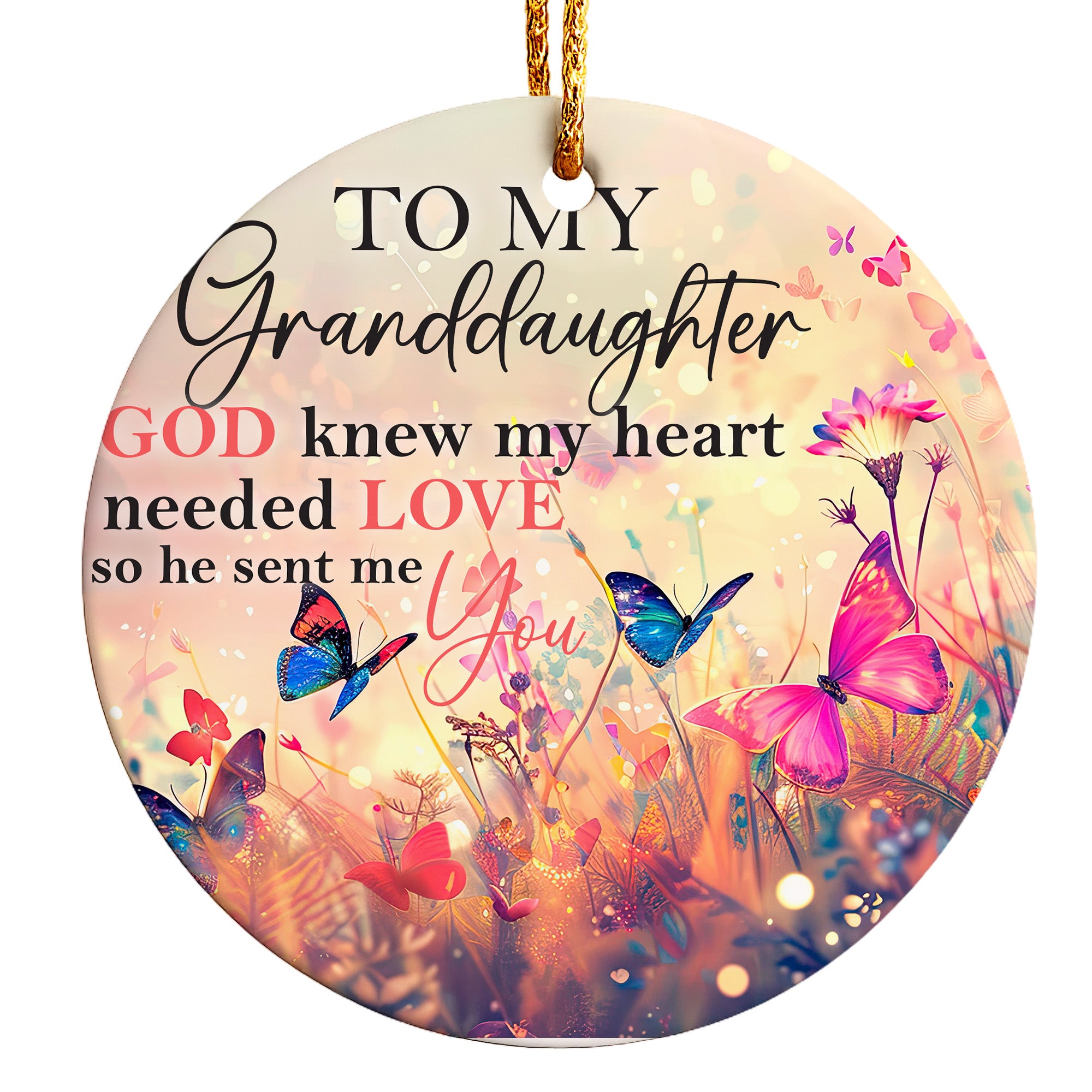 Personalized Ceramic Ornament for Granddaughters - Heartfelt Gift with Butterflies and Floral Design - Image 1