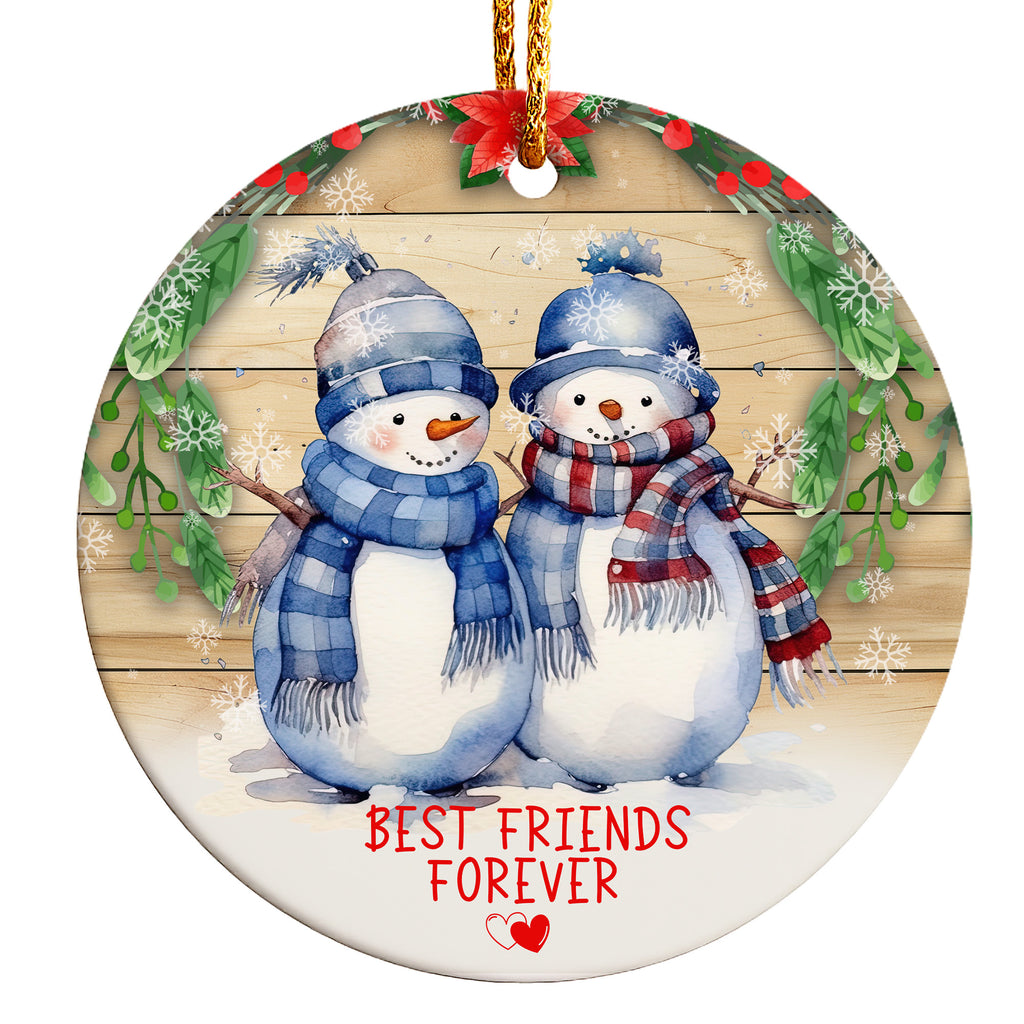 Personalizable Snowman Best Friends Forever Ceramic Ornament – Handmade Holiday Gift Keepsake - Image 1