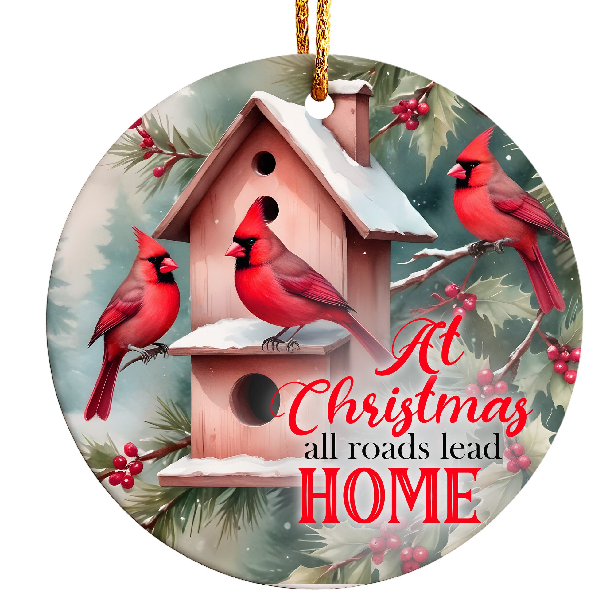 Personalized Christmas Ceramic Ornament with Cardinals - Handcrafted Holiday Décor and Gift Keepsake - Image 1