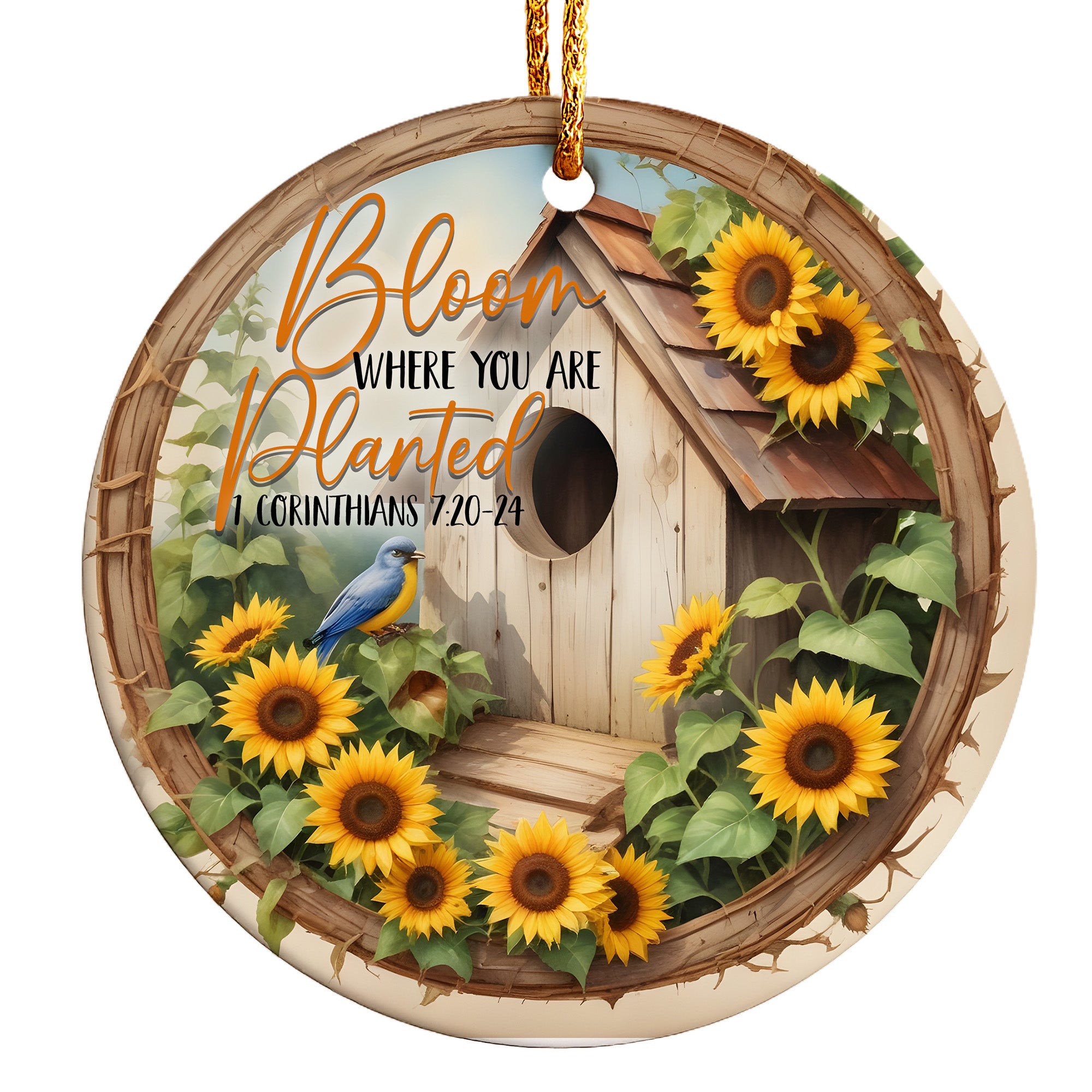 Personalized Sunflower and Birdhouse Ceramic Ornament – Inspirational Home Décor Gift with Customizable Message - Image 1