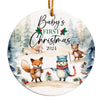 Personalized Baby's First Christmas 2024 Ceramic Ornament - Handcrafted with Woodland Animal Design, Perfect for New Parents and Holiday Keepsakes - Image 1